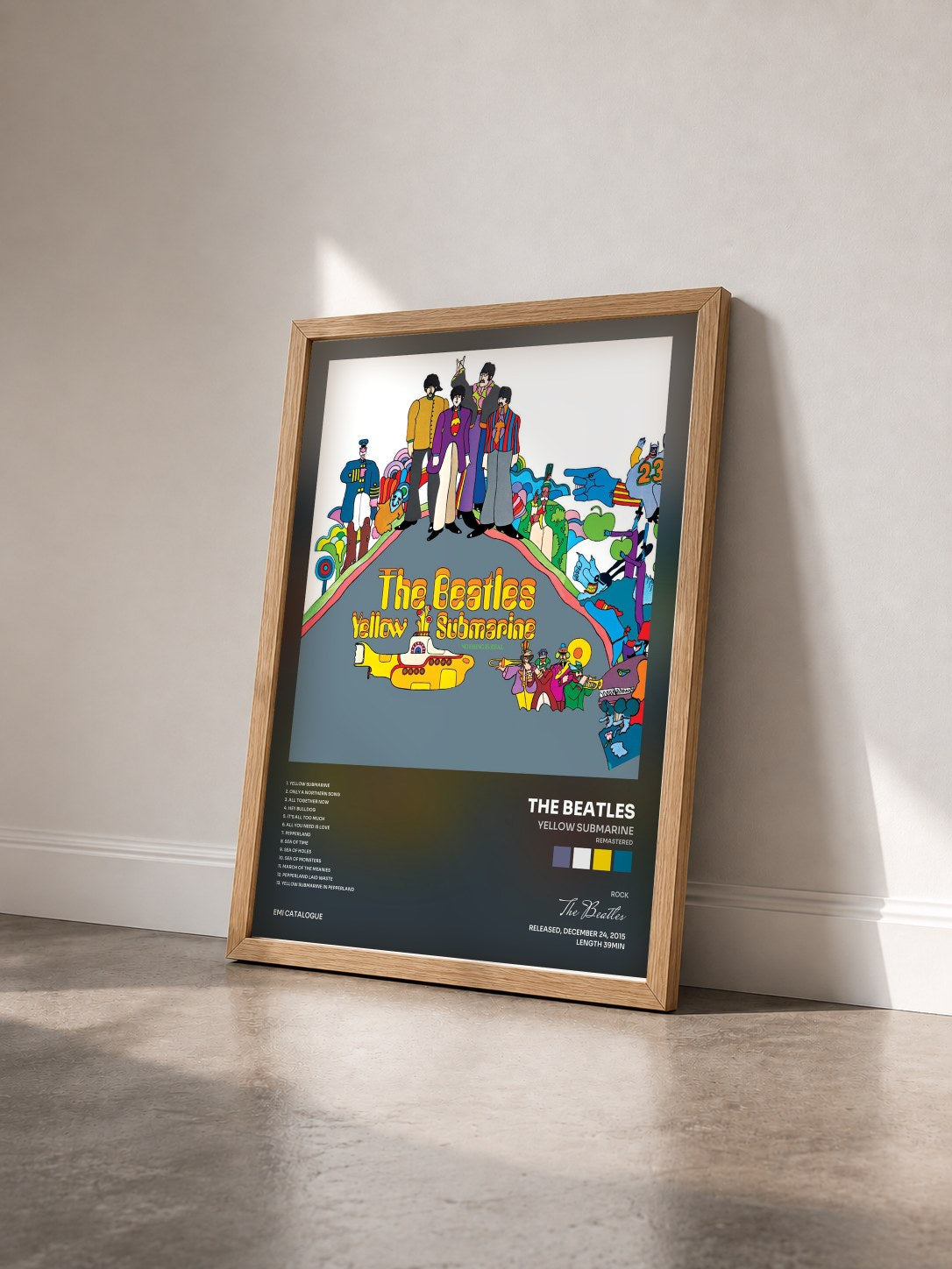 #bois Tableau de l'album Yellow Submarine (Remastered) de The Beatles vu de trois quarts, cadre en bois brut