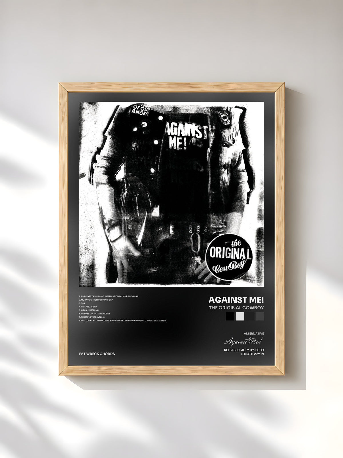 #bois Tableau de l'album The Original Cowboy de Against Me!, cadre en bois brut, imprimé et encadré en France