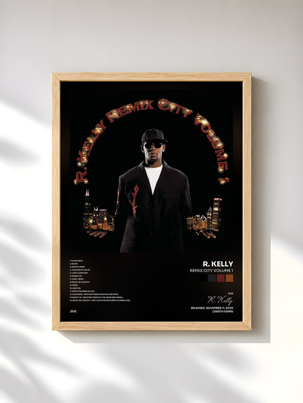 #bois Tableau de l'album Remix City Volume 1 de R. Kelly, cadre en bois brut, imprimé et encadré en France