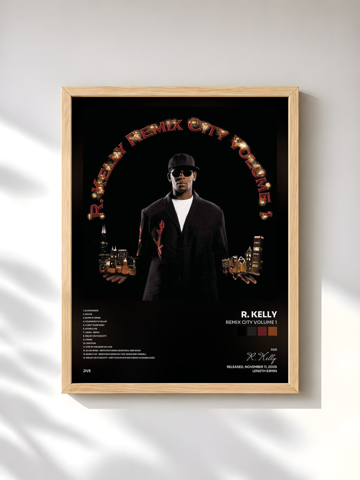 #bois Tableau de l'album Remix City Volume 1 de R. Kelly, cadre en bois brut, imprimé et encadré en France