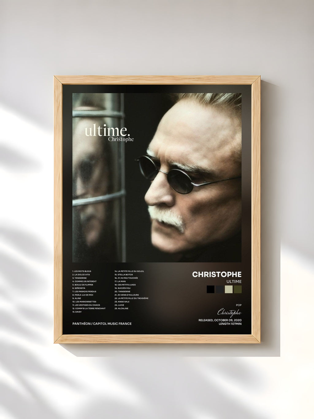 #bois Tableau de l'album Ultime de Christophe, cadre en bois brut, imprimé et encadré en France