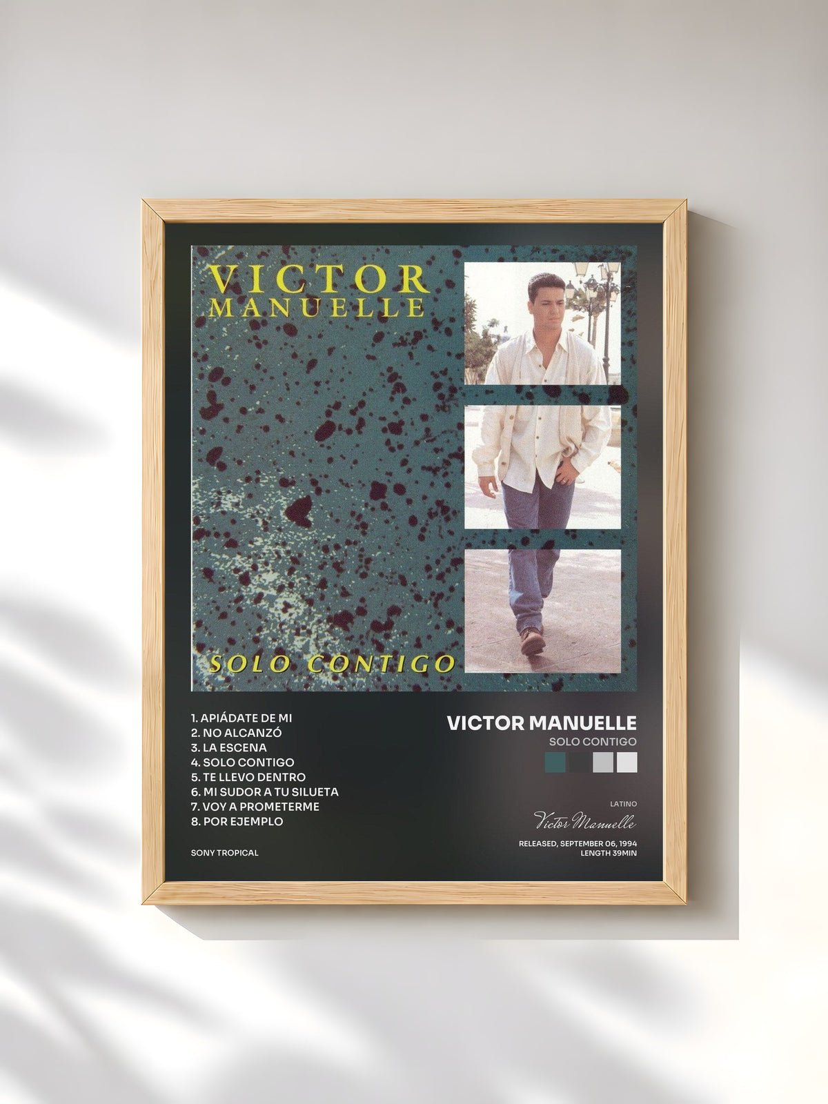 #bois Tableau de l'album Solo Contigo de Victor Manuelle, cadre en bois brut, imprimé et encadré en France