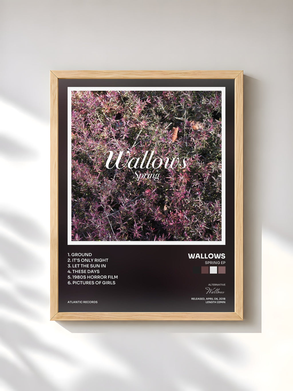 #bois Tableau de l'album Spring EP de Wallows, cadre en bois brut, imprimé et encadré en France