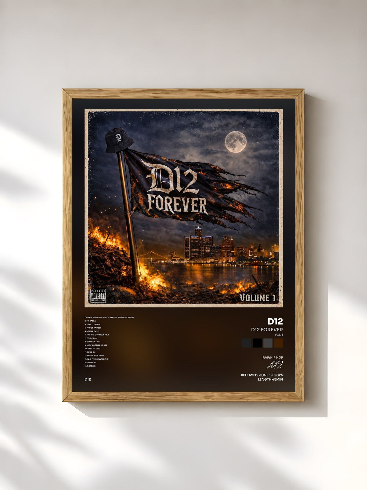 #bois Tableau de l'album D12 Forever (Vol. 1) de D12, cadre en bois brut, imprimé et encadré en France