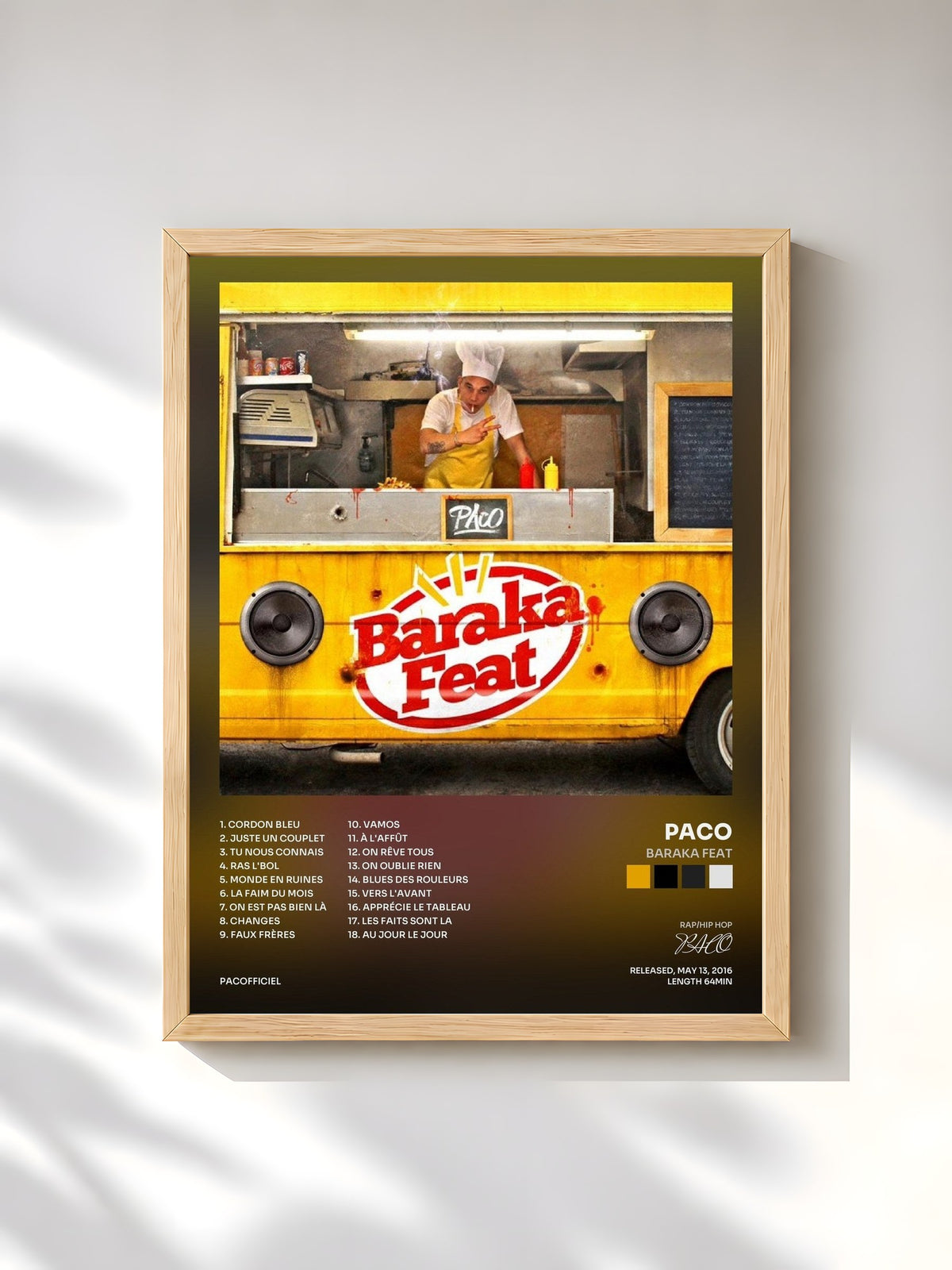 #bois Tableau de l'album Baraka Feat de PACO, cadre en bois brut, imprimé et encadré en France