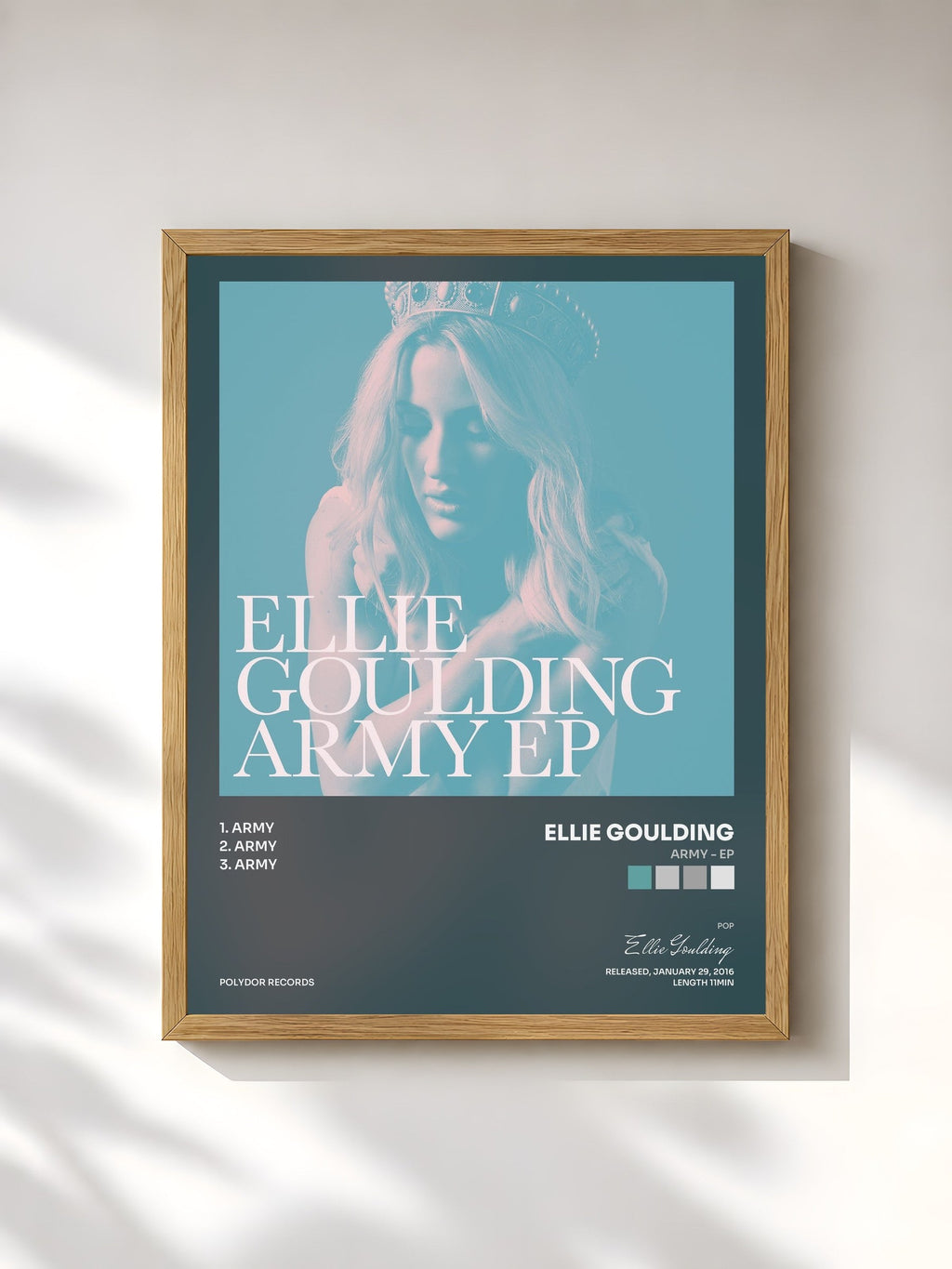 #bois Tableau de l'album Army - EP de Ellie Goulding, cadre en bois brut, imprimé et encadré en France