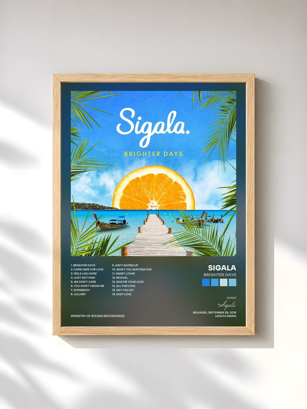 #bois Tableau de l'album Brighter Days de Sigala, cadre en bois brut, imprimé et encadré en France