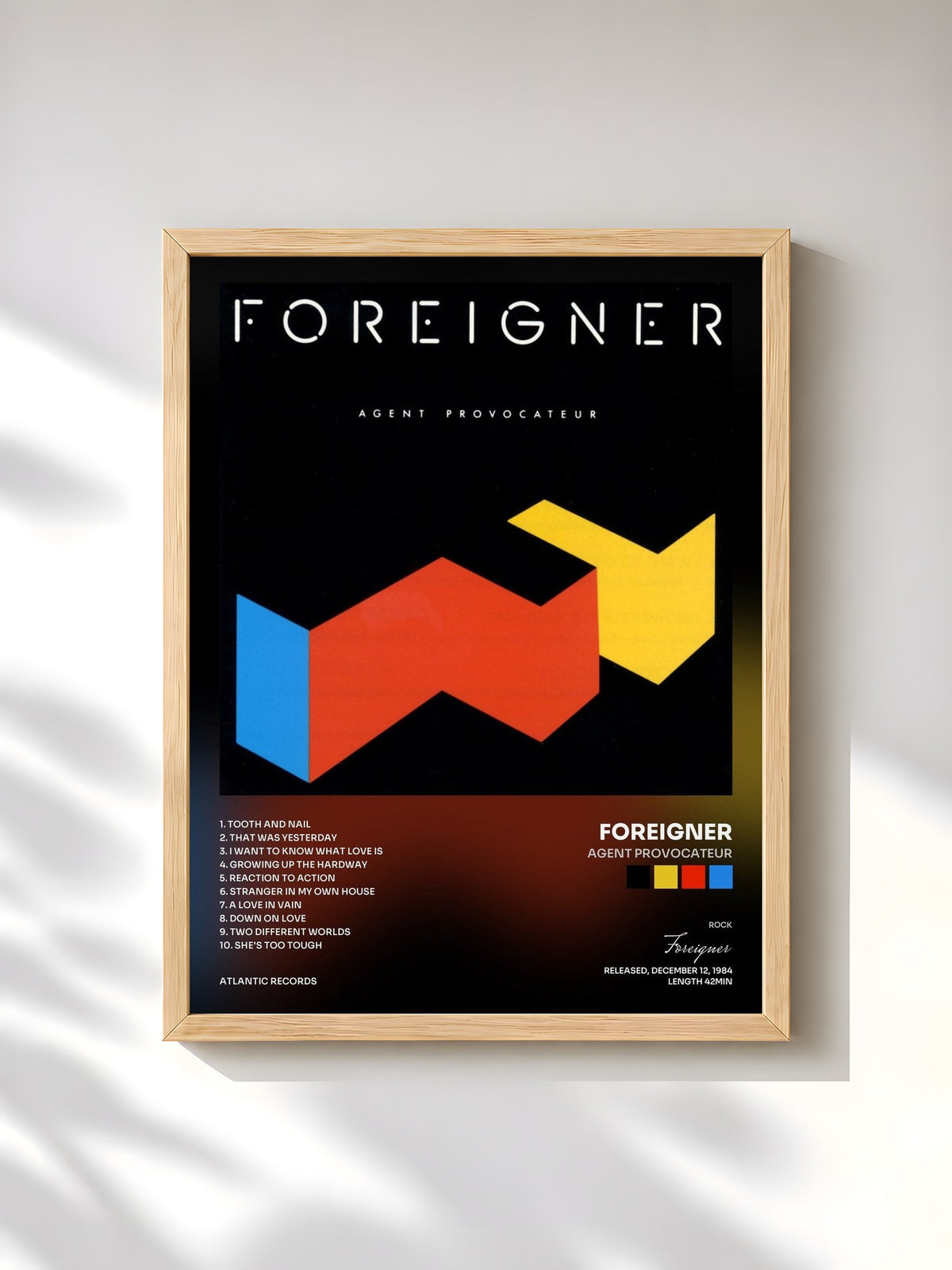 #bois Tableau de l'album Agent Provocateur de Foreigner, cadre en bois brut, imprimé et encadré en France