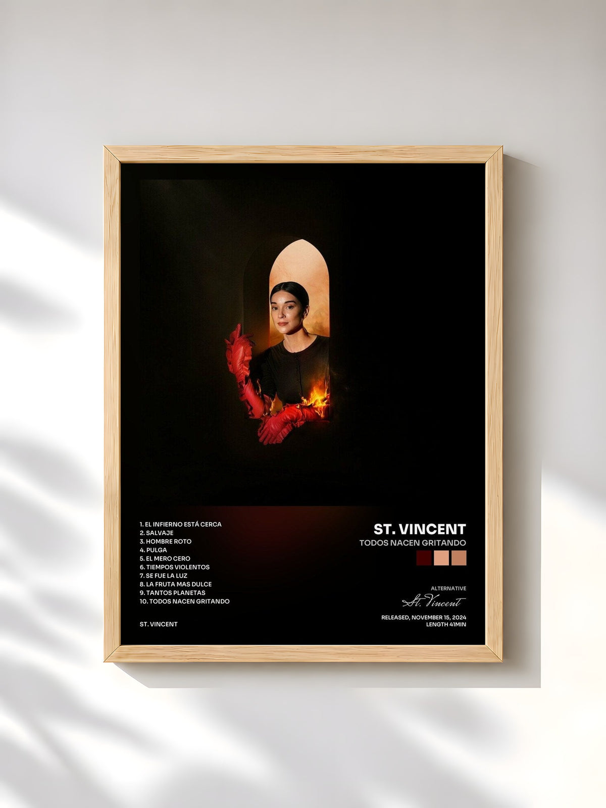 #bois Tableau de l'album Todos Nacen Gritando de St. Vincent, cadre en bois brut, imprimé et encadré en France