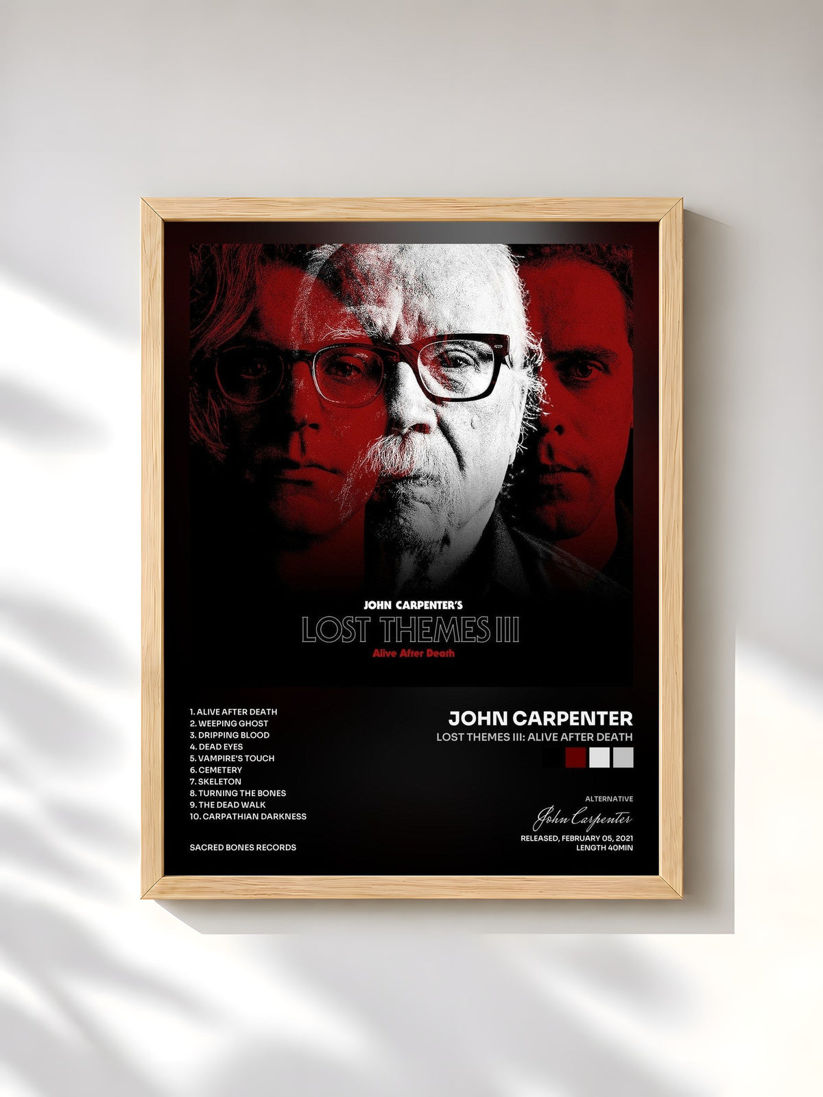 #bois Tableau de l'album Lost Themes III: Alive After Death de John Carpenter, cadre en bois brut, imprimé et encadré en France