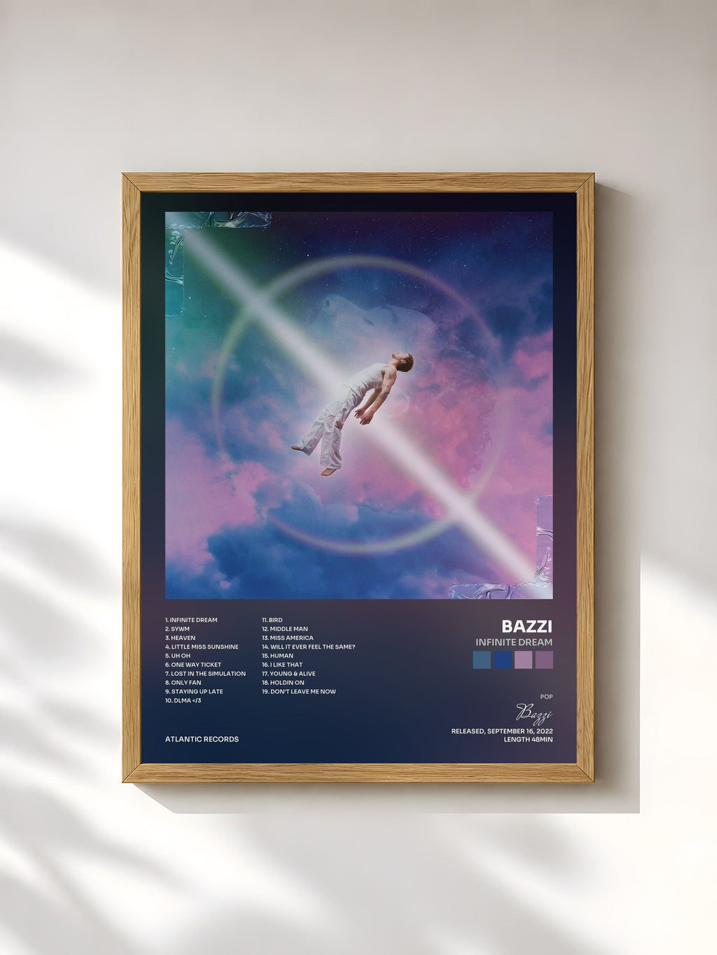 #bois Tableau de l'album Infinite Dream de Bazzi, cadre en bois brut, imprimé et encadré en France
