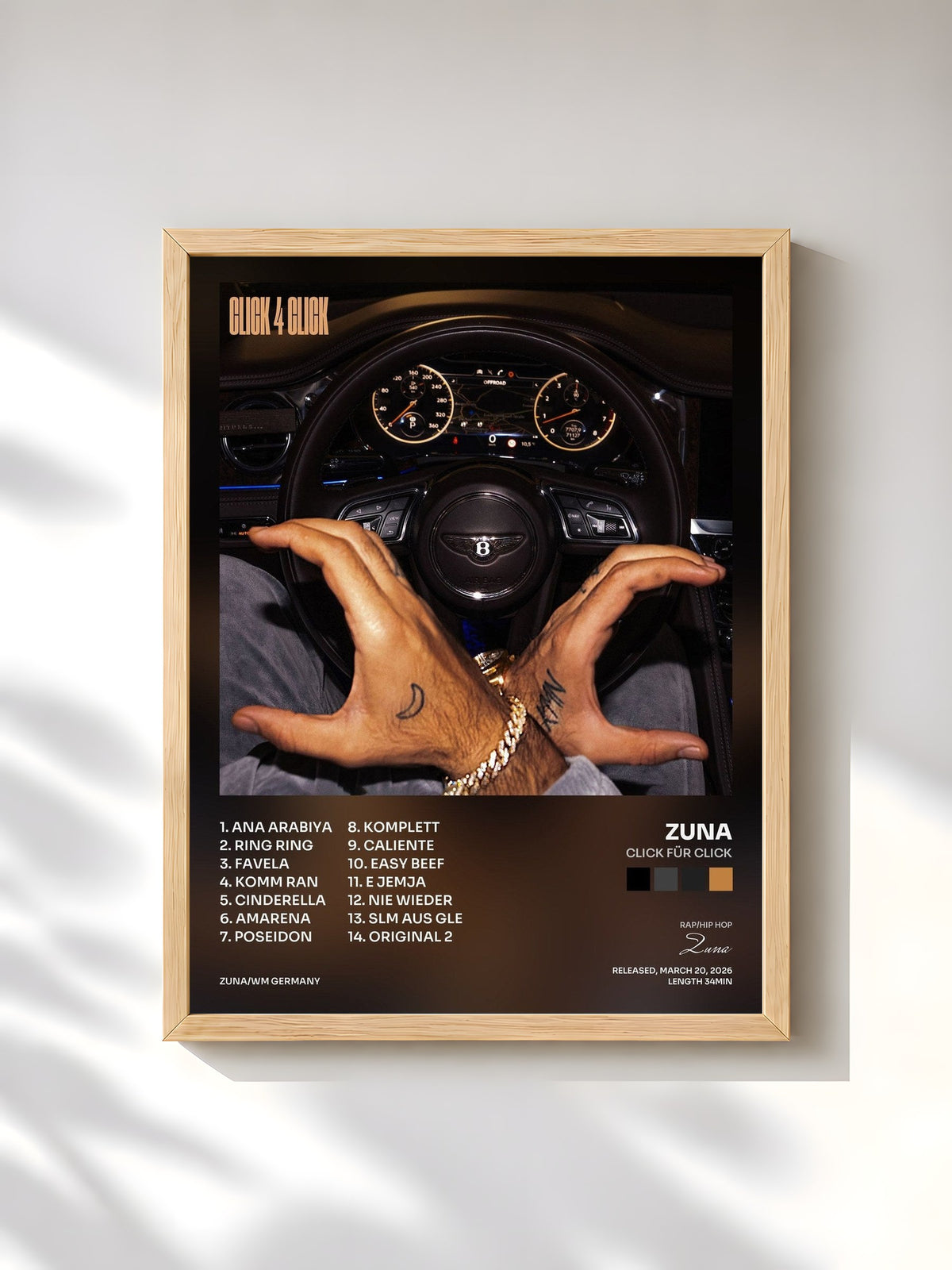 #bois Tableau de l'album CLICK FÜR CLICK de Zuna, cadre en bois brut, imprimé et encadré en France