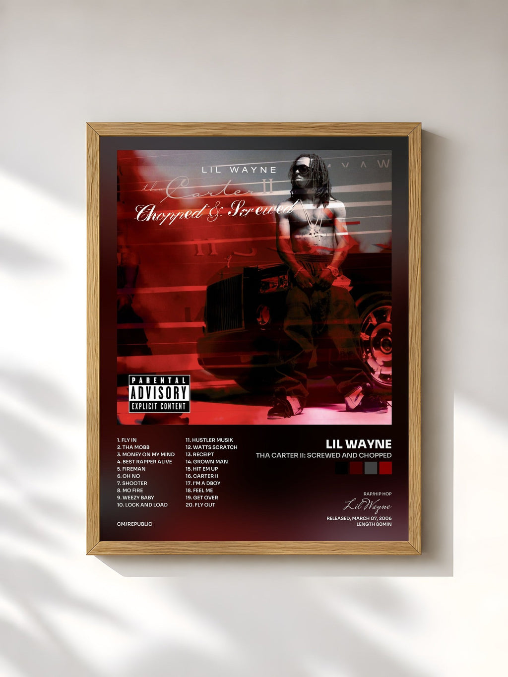 #bois Tableau de l'album Tha Carter II: Screwed And Chopped de Lil Wayne, cadre en bois brut, imprimé et encadré en France