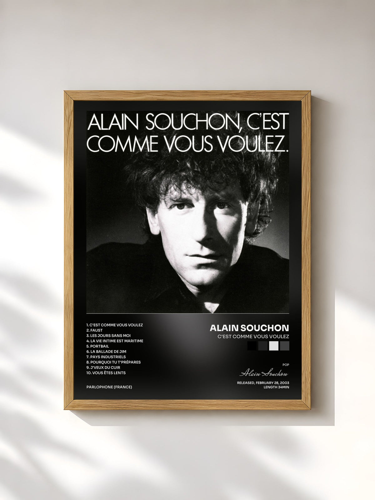 #bois Tableau de l'album C'est comme vous voulez de Alain Souchon, cadre en bois brut, imprimé et encadré en France