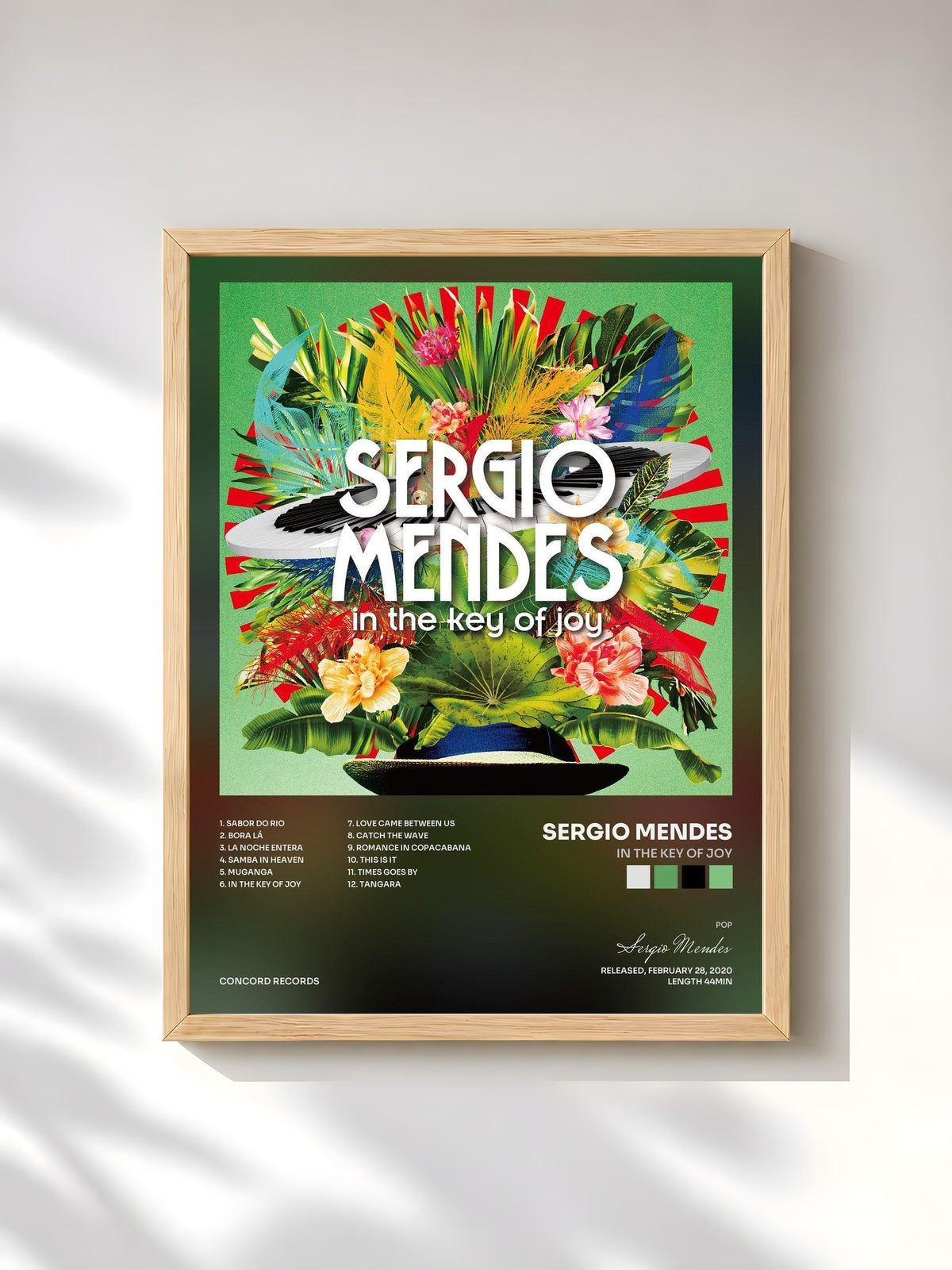 #bois Tableau de l'album In The Key of Joy de Sergio Mendes, cadre en bois brut, imprimé et encadré en France