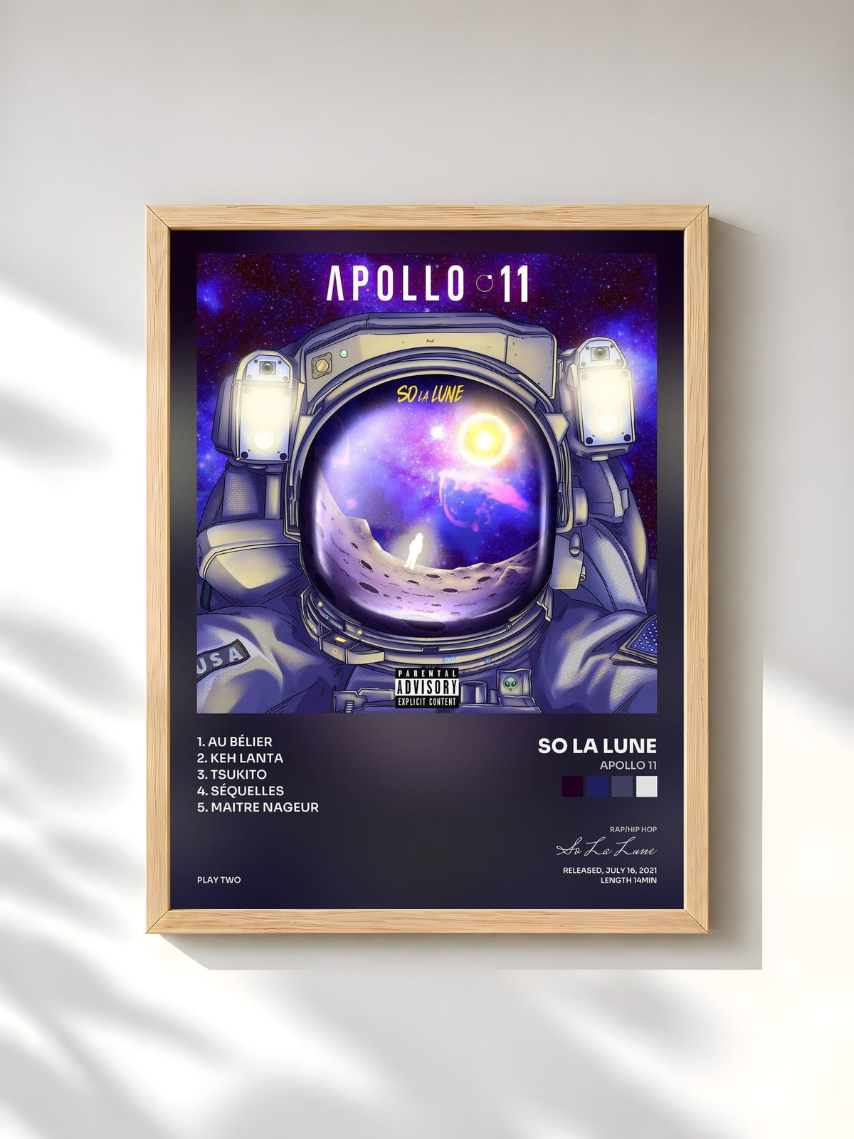 #bois Tableau de l'album Apollo 11 de So La Lune, cadre en bois brut, imprimé et encadré en France