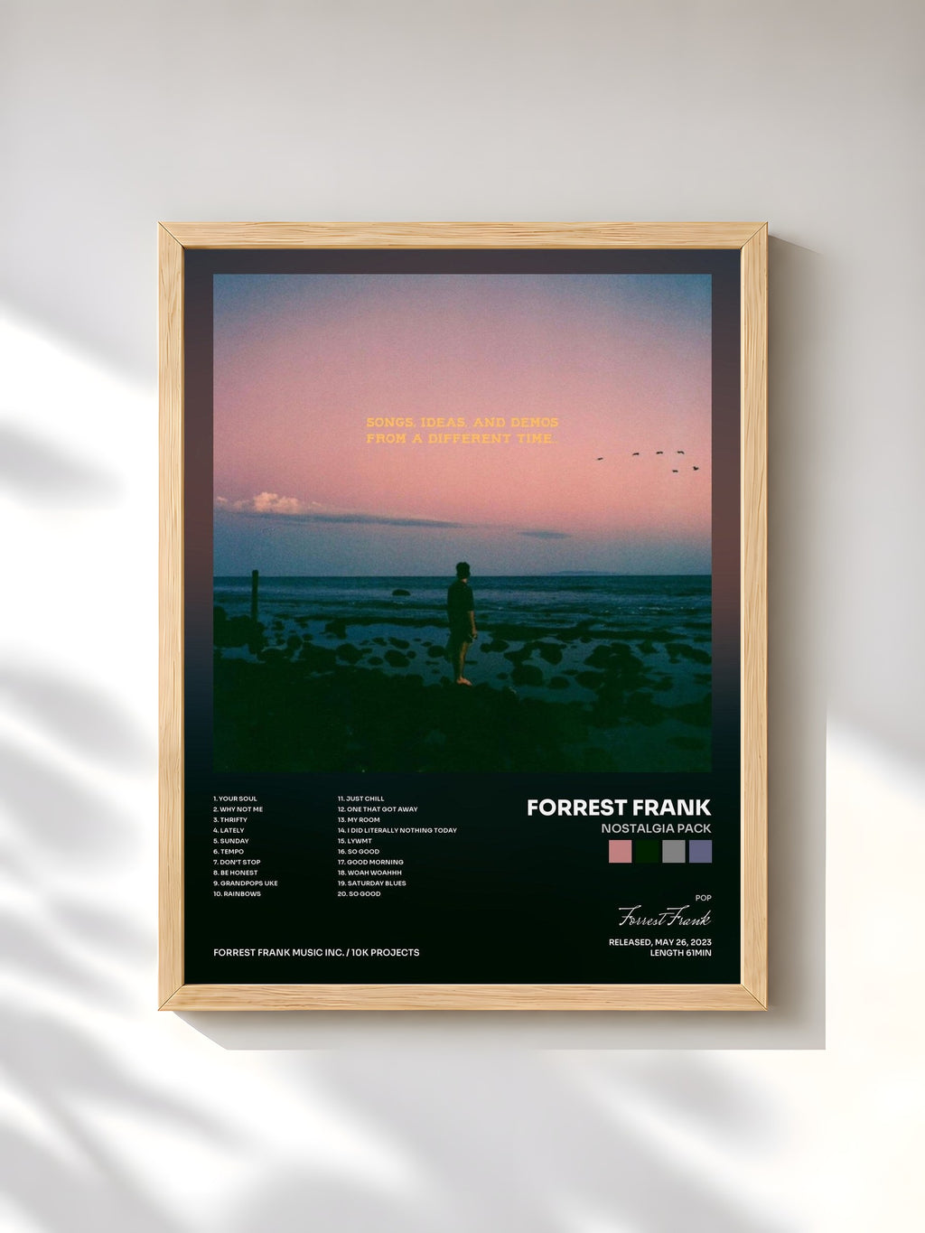 #bois Tableau de l'album Nostalgia Pack de Forrest Frank, cadre en bois brut, imprimé et encadré en France