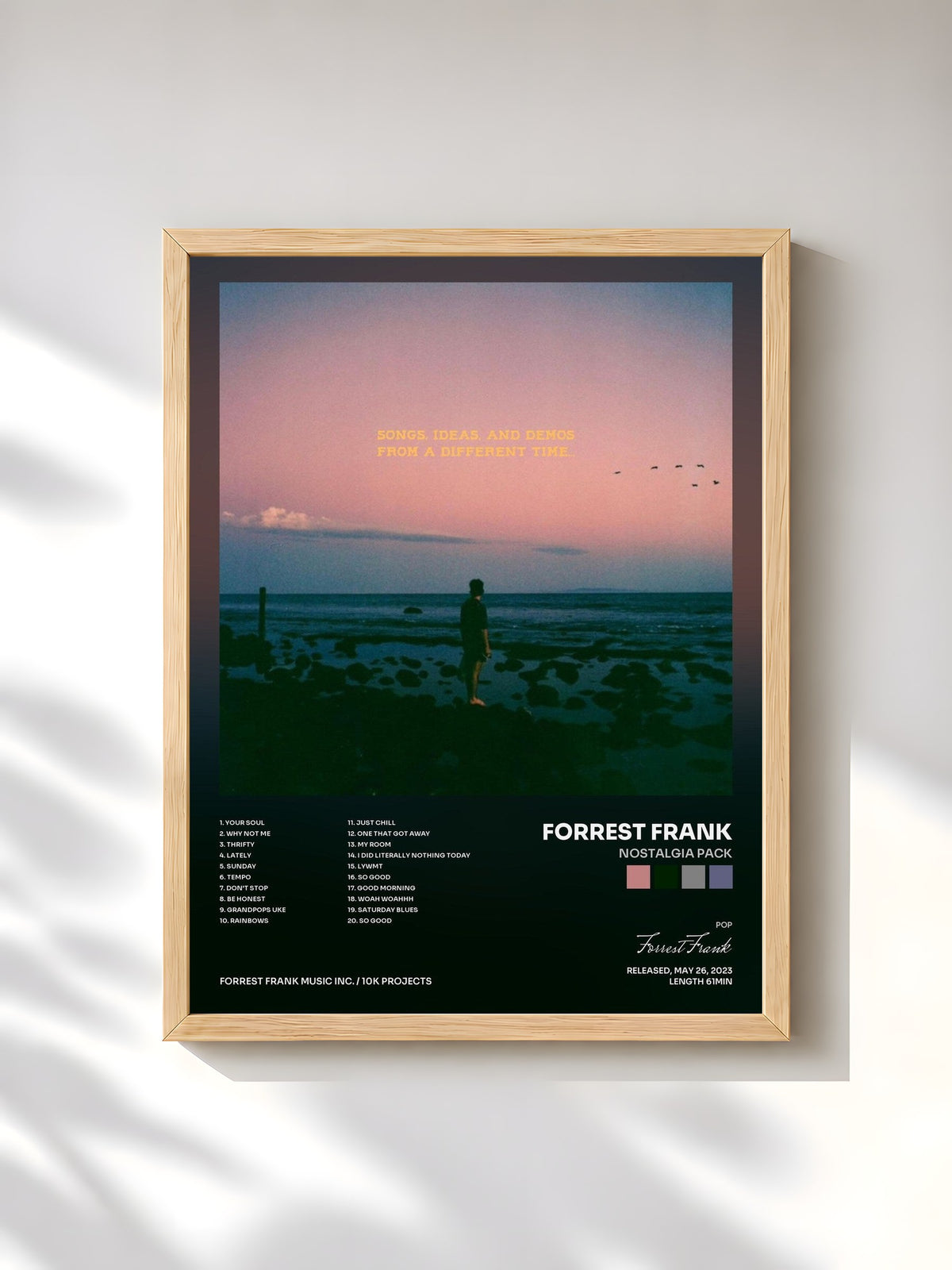 #bois Tableau de l'album Nostalgia Pack de Forrest Frank, cadre en bois brut, imprimé et encadré en France