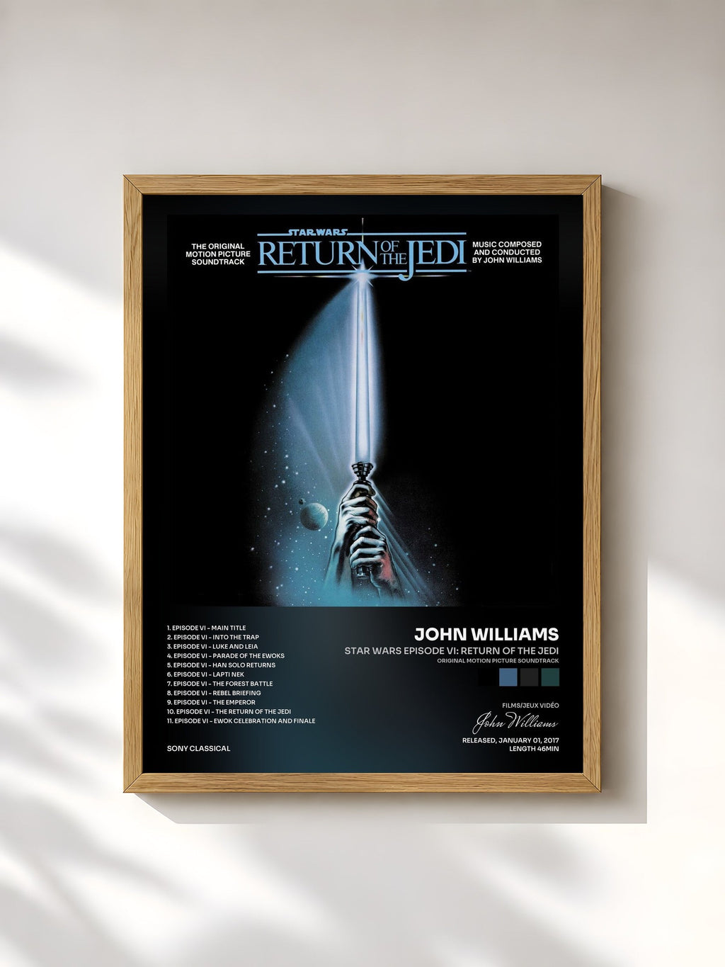 #bois Tableau de l'album Star Wars Episode VI: Return of the Jedi (Original Motion Picture Soundtrack) de John Williams, cadre en bois brut, imprimé et encadré en France