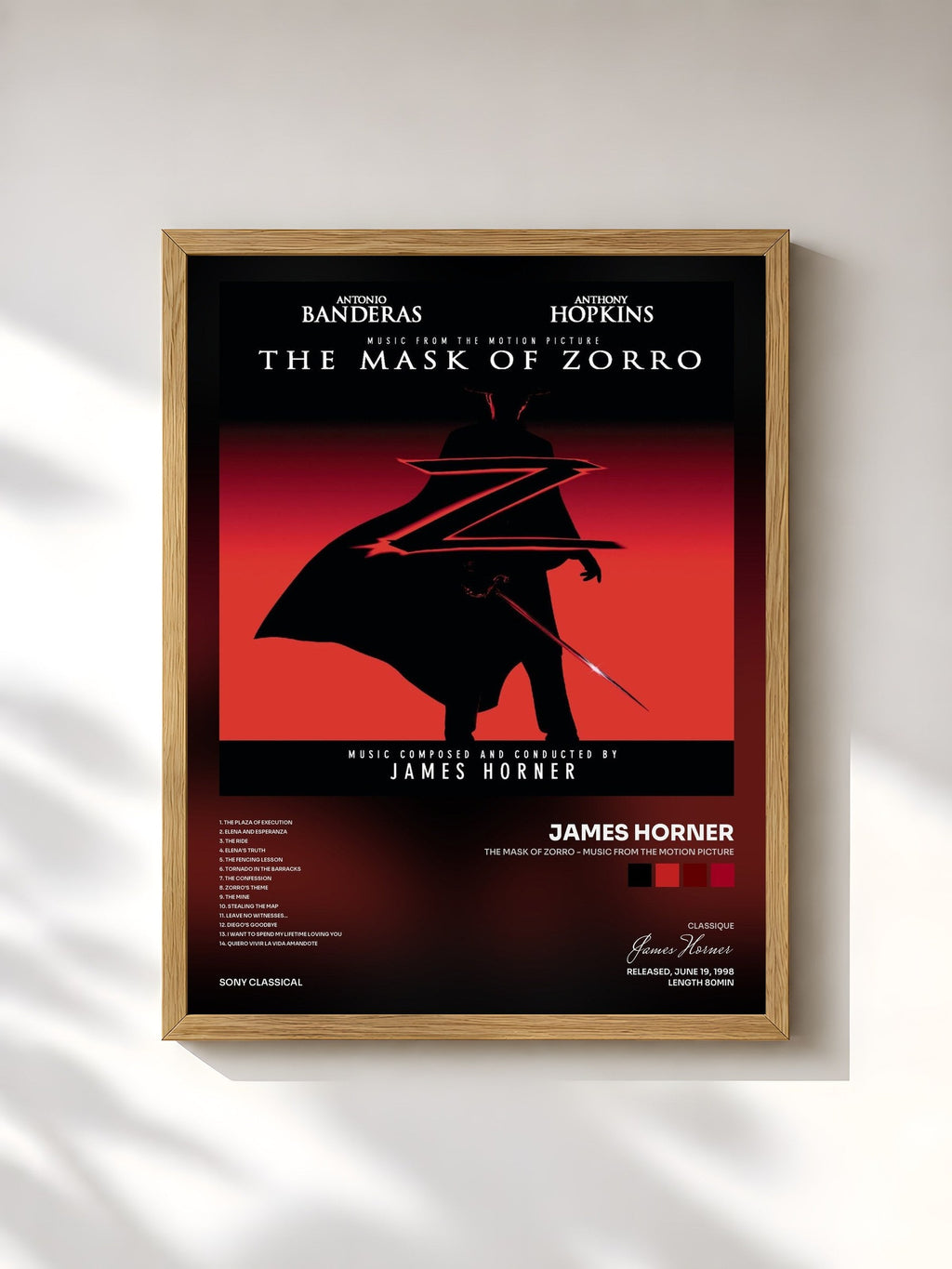 #bois Tableau de l'album The Mask of Zorro - Music from the Motion Picture de James Horner, cadre en bois brut, imprimé et encadré en France