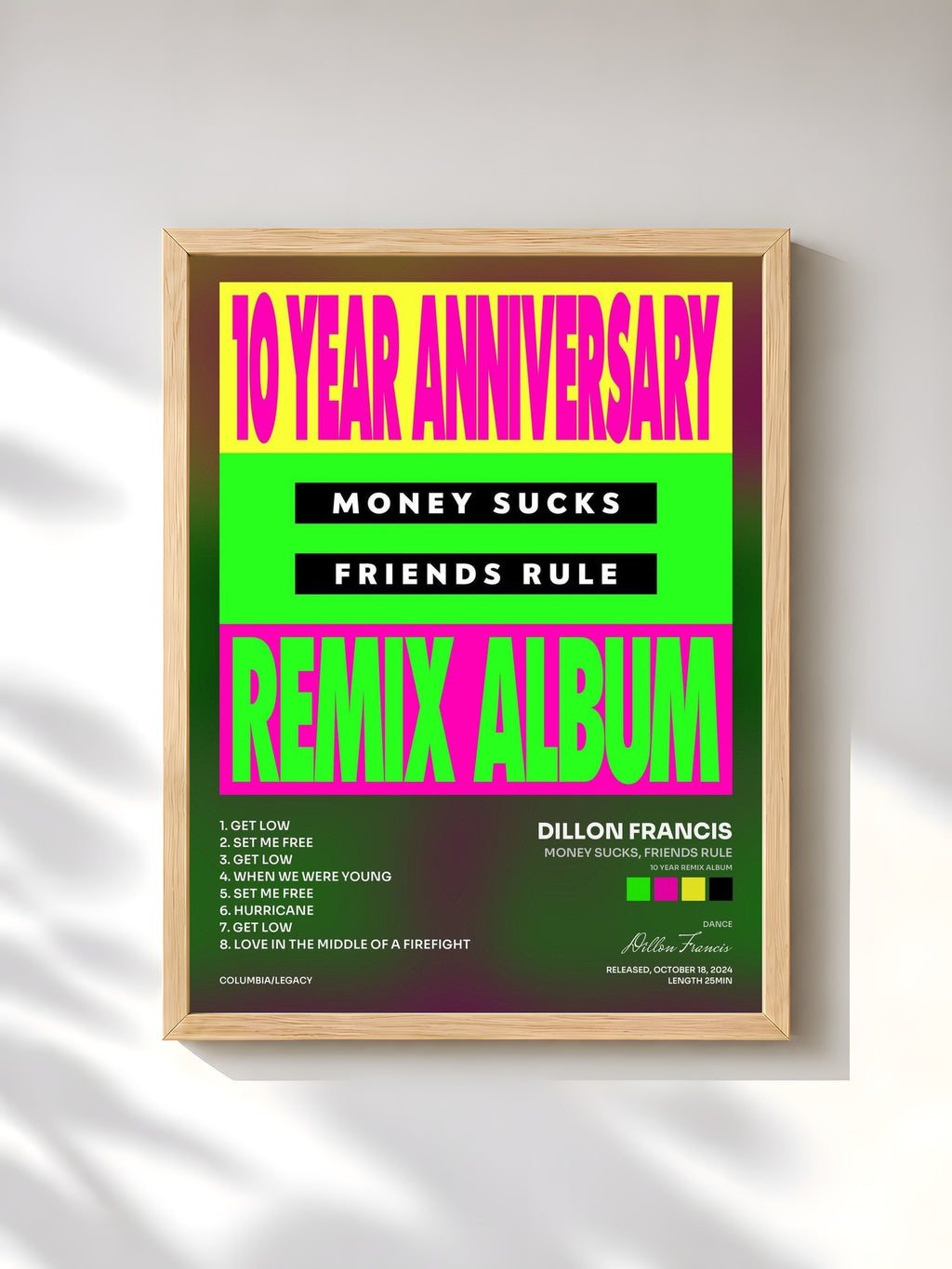 #bois Tableau de l'album Money Sucks, Friends Rule (10 Year Remix Album) de Dillon Francis, cadre en bois brut, imprimé et encadré en France