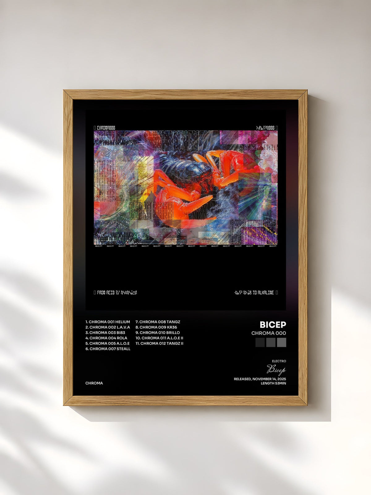 #bois Tableau de l'album CHROMA 000 de Bicep, cadre en bois brut, imprimé et encadré en France