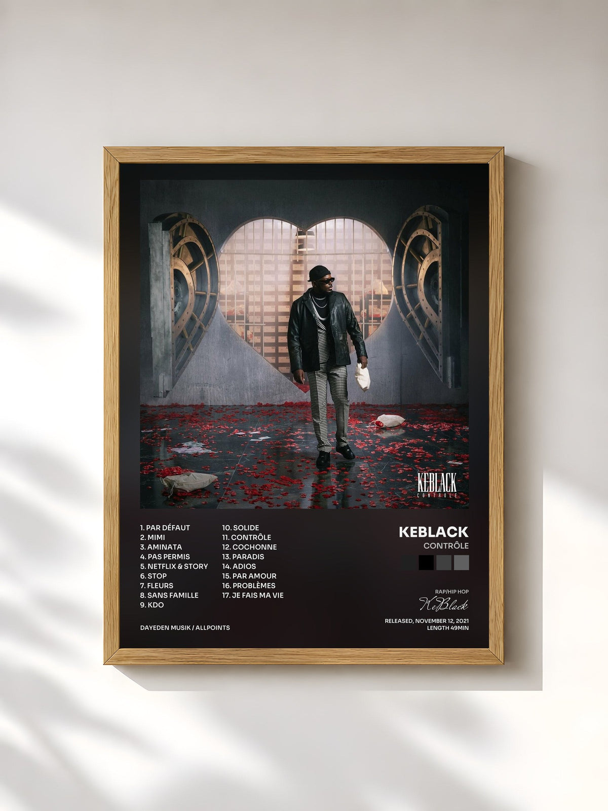 #bois Tableau de l'album Contrôle de KeBlack, cadre en bois brut, imprimé et encadré en France