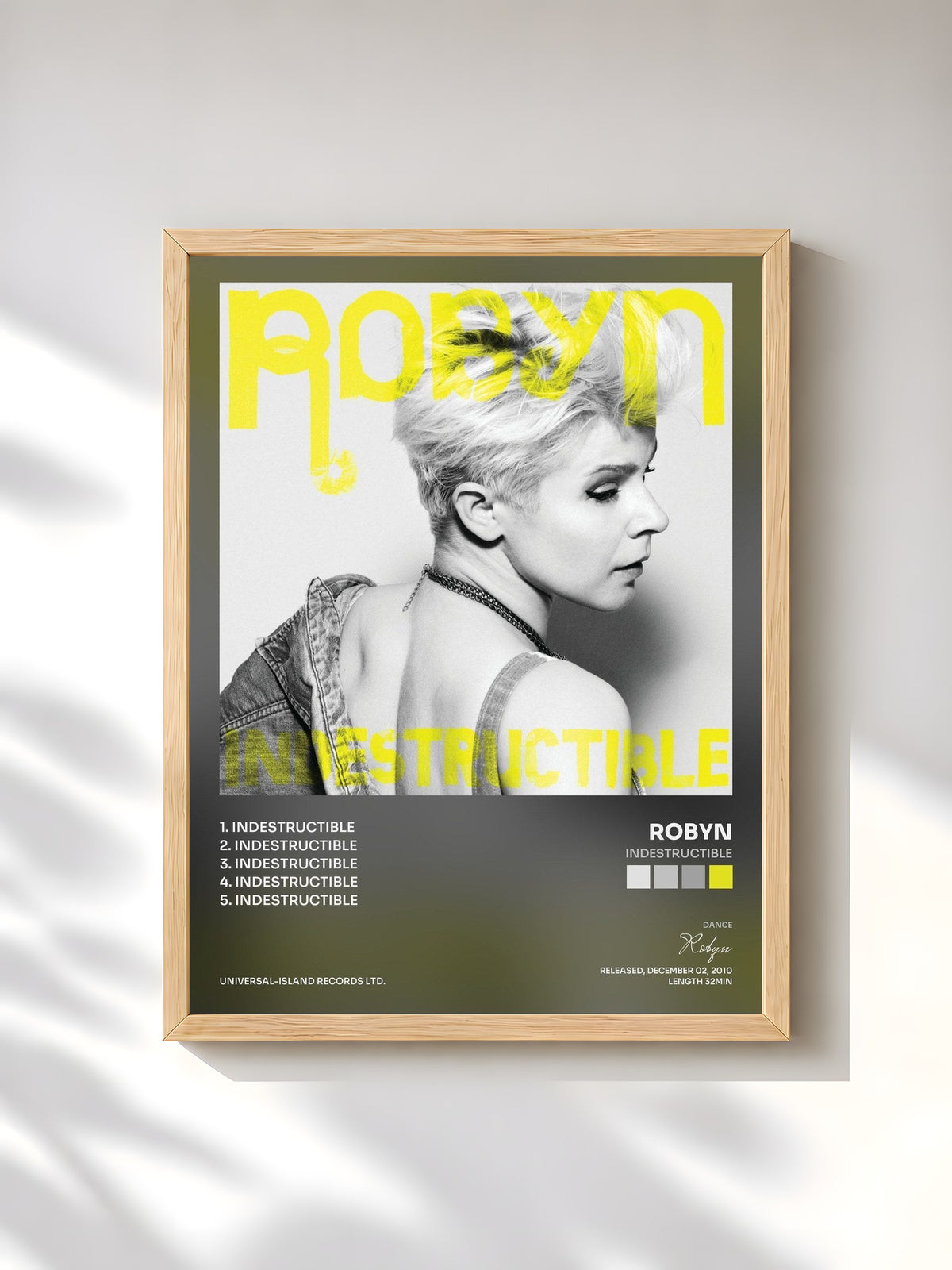 #bois Tableau de l'album Indestructible de Robyn, cadre en bois brut, imprimé et encadré en France