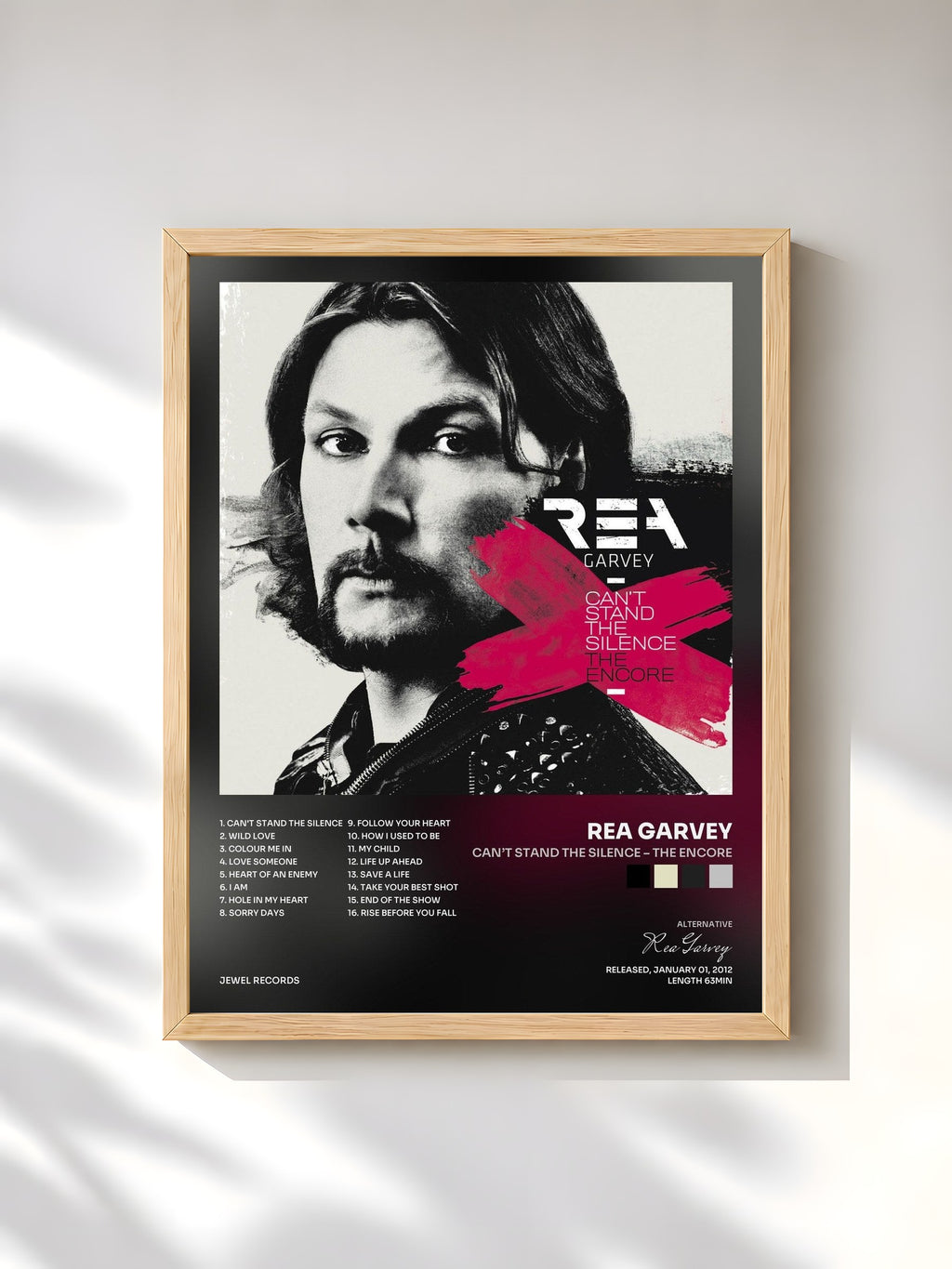 #bois Tableau de l'album Can’t Stand The Silence – The Encore de Rea Garvey, cadre en bois brut, imprimé et encadré en France