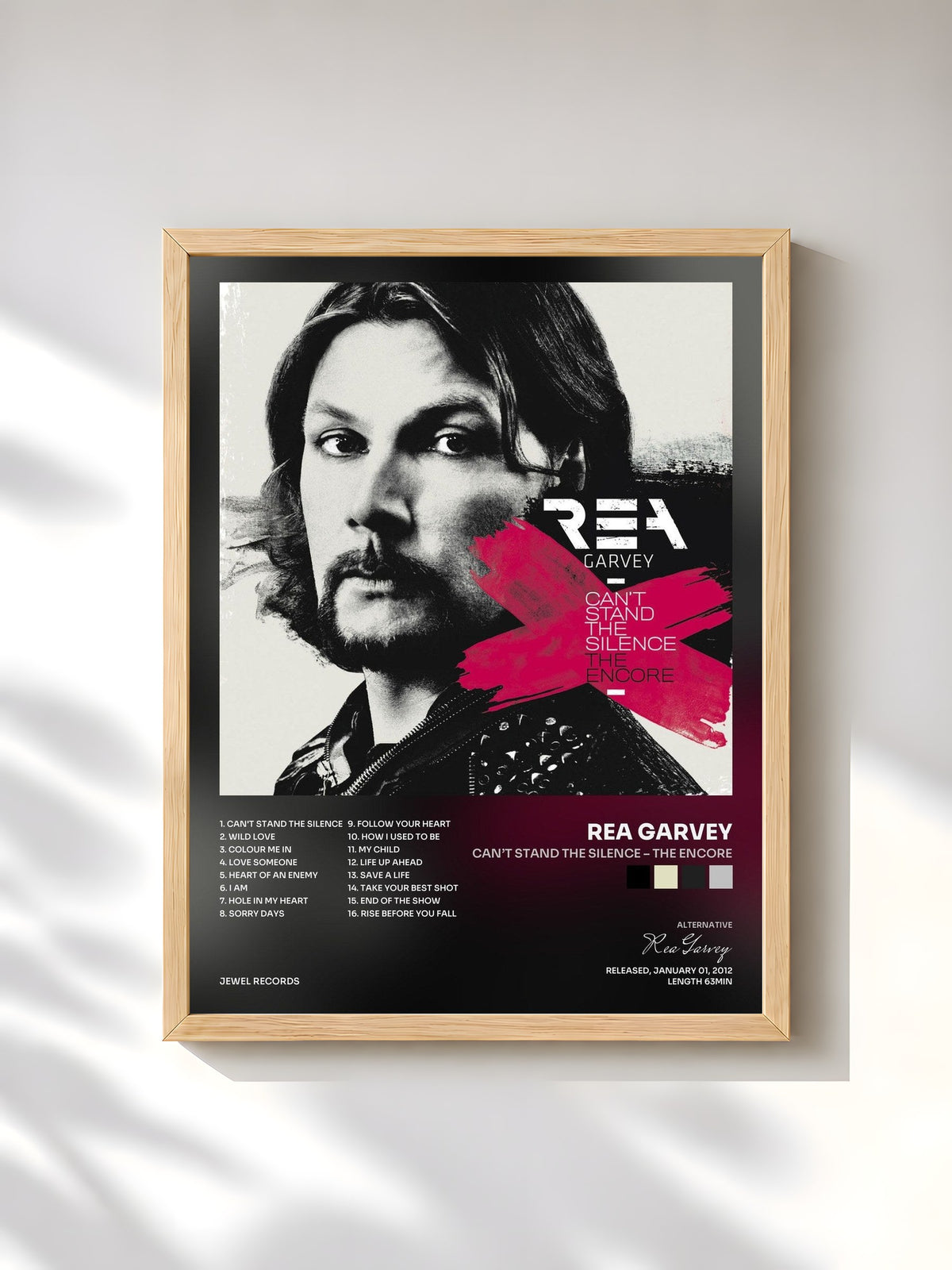 #bois Tableau de l'album Can’t Stand The Silence – The Encore de Rea Garvey, cadre en bois brut, imprimé et encadré en France
