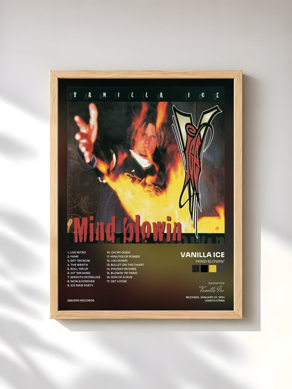 #bois Tableau de l'album Mind Blowin' de Vanilla Ice, cadre en bois brut, imprimé et encadré en France