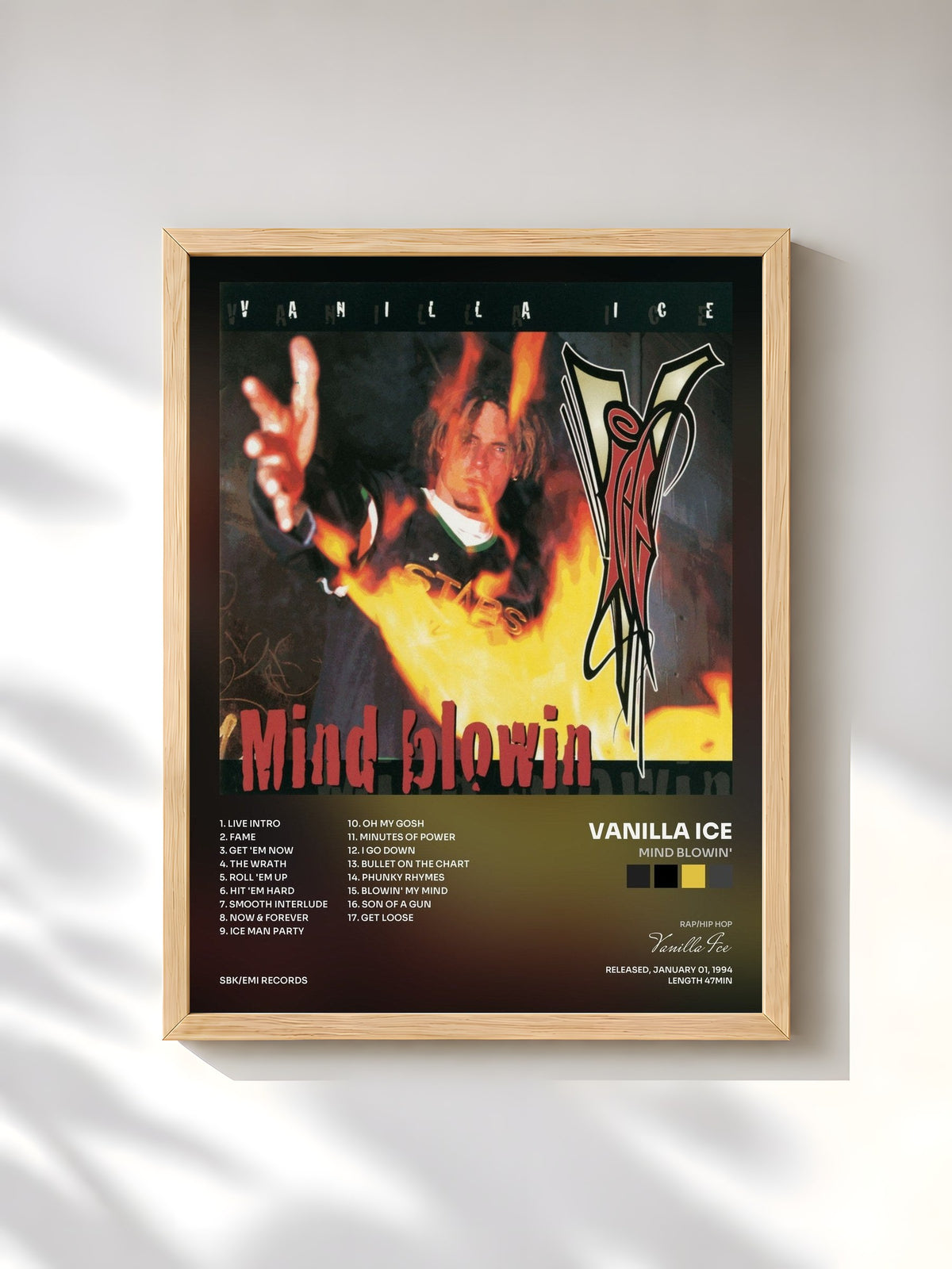 #bois Tableau de l'album Mind Blowin' de Vanilla Ice, cadre en bois brut, imprimé et encadré en France