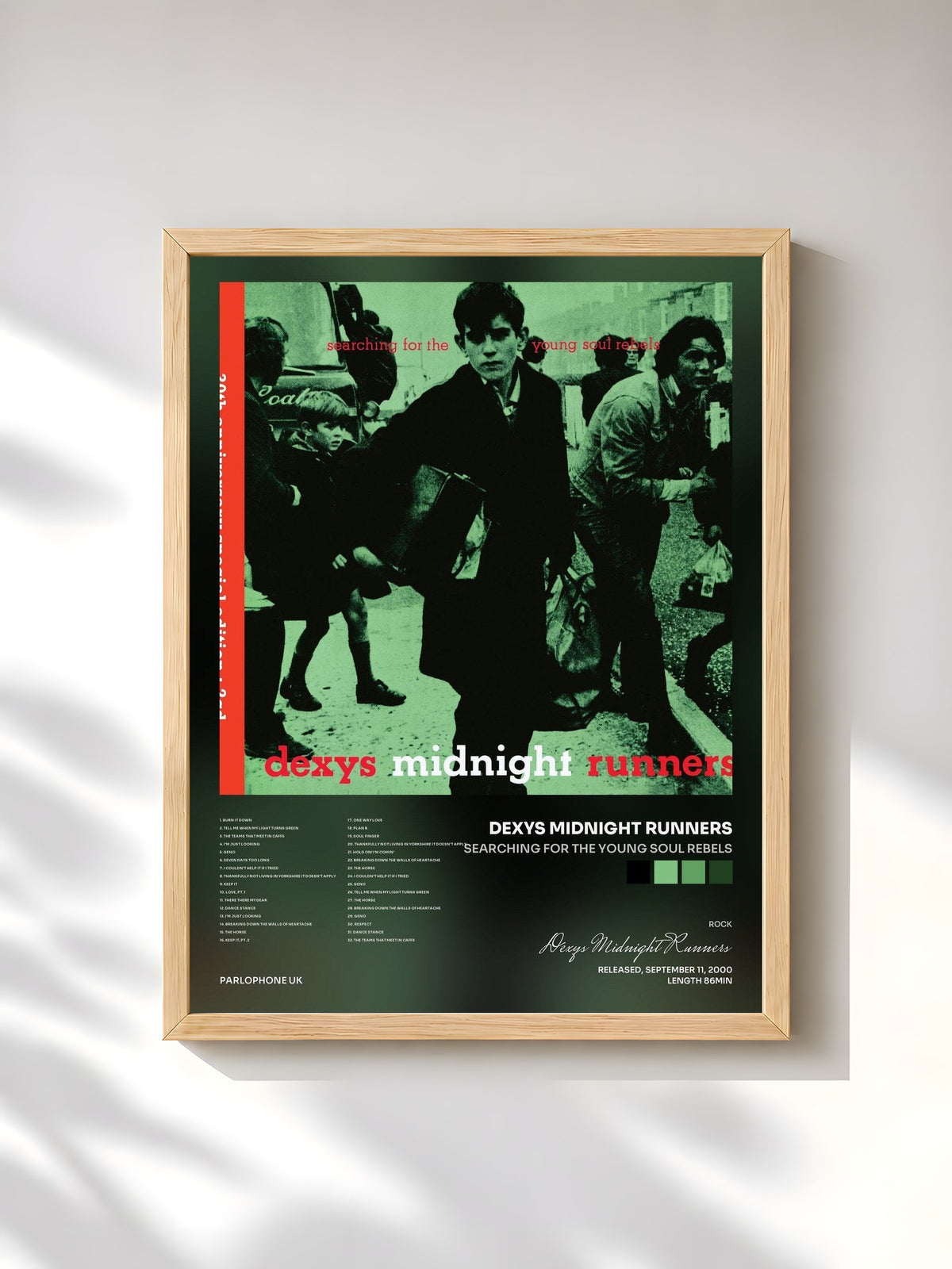 #bois Tableau de l'album Searching For The Young Soul Rebels de Dexys Midnight Runners, cadre en bois brut, imprimé et encadré en France
