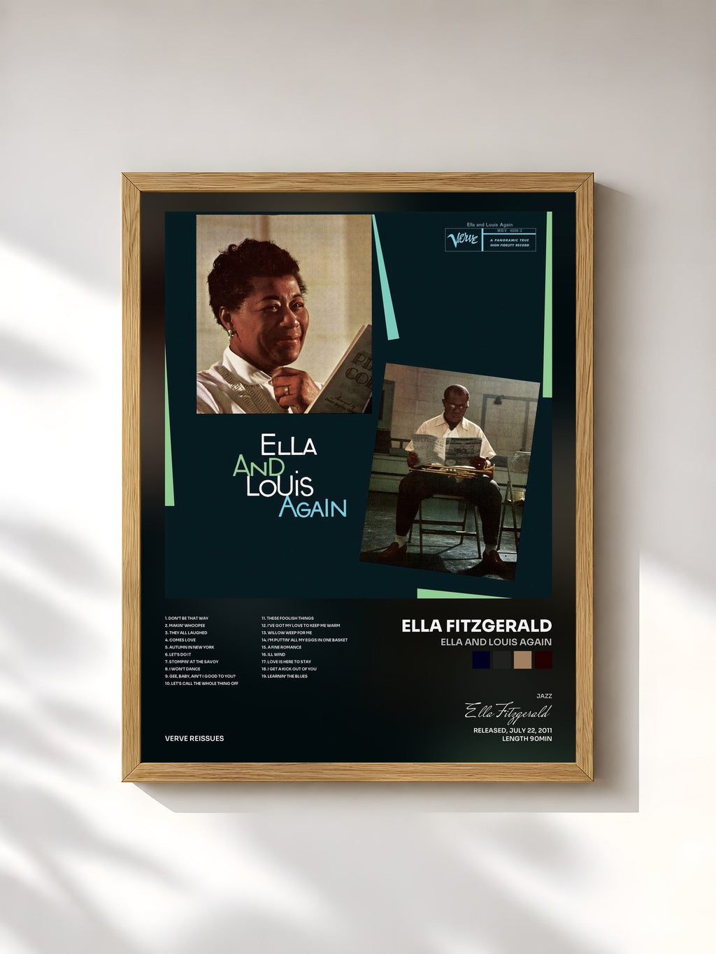 #bois Tableau de l'album Ella And Louis Again de Ella Fitzgerald, cadre en bois brut, imprimé et encadré en France