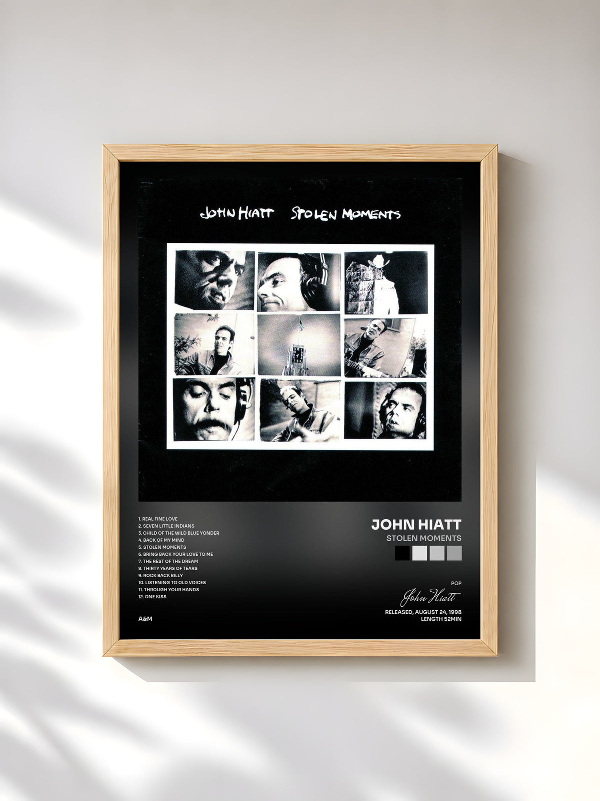 #bois Tableau de l'album Stolen Moments de John Hiatt, cadre en bois brut, imprimé et encadré en France