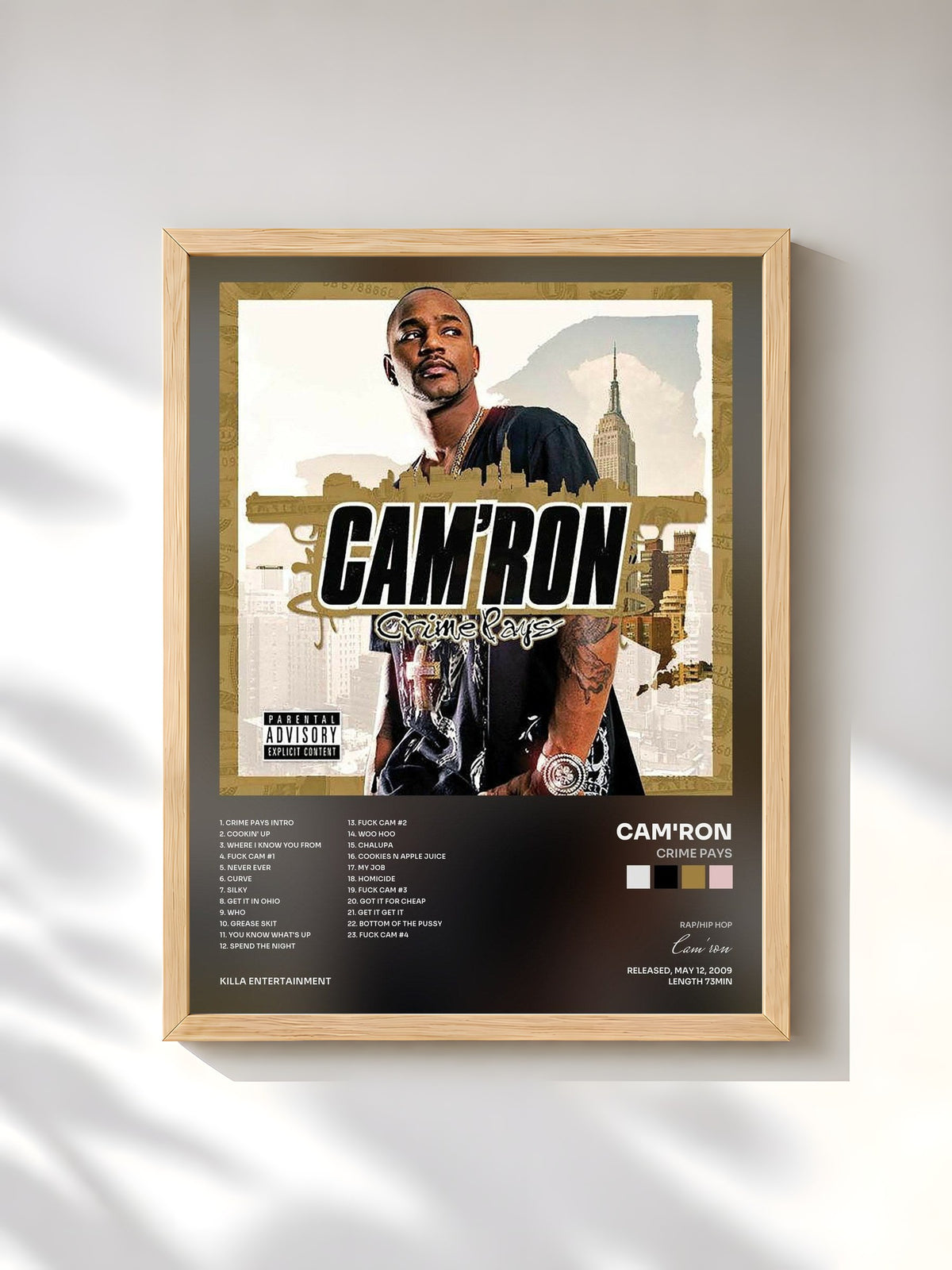 #bois Tableau de l'album Crime Pays de Cam'ron, cadre en bois brut, imprimé et encadré en France