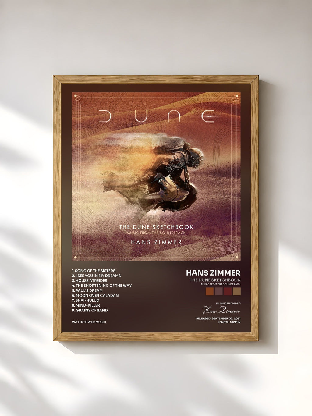#bois Tableau de l'album The Dune Sketchbook (Music from the Soundtrack) de Hans Zimmer, cadre en bois brut, imprimé et encadré en France