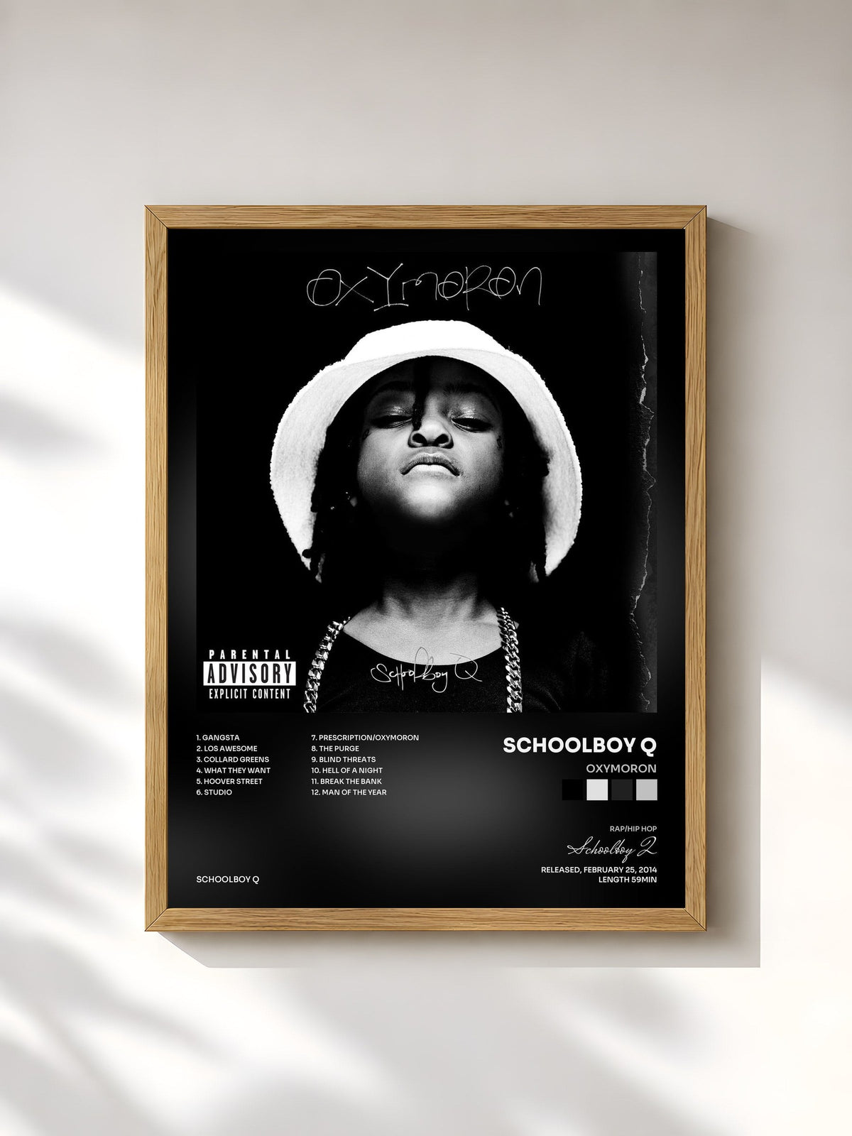 #bois Tableau de l'album Oxymoron de Schoolboy Q, cadre en bois brut, imprimé et encadré en France