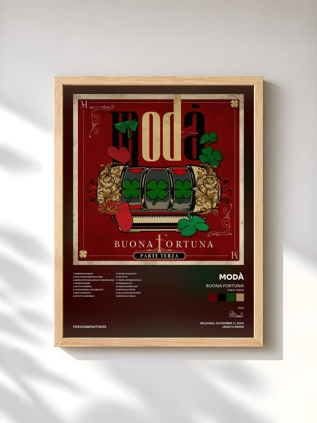 #bois Tableau de l'album Buona fortuna (Parte terza) de Modà, cadre en bois brut, imprimé et encadré en France