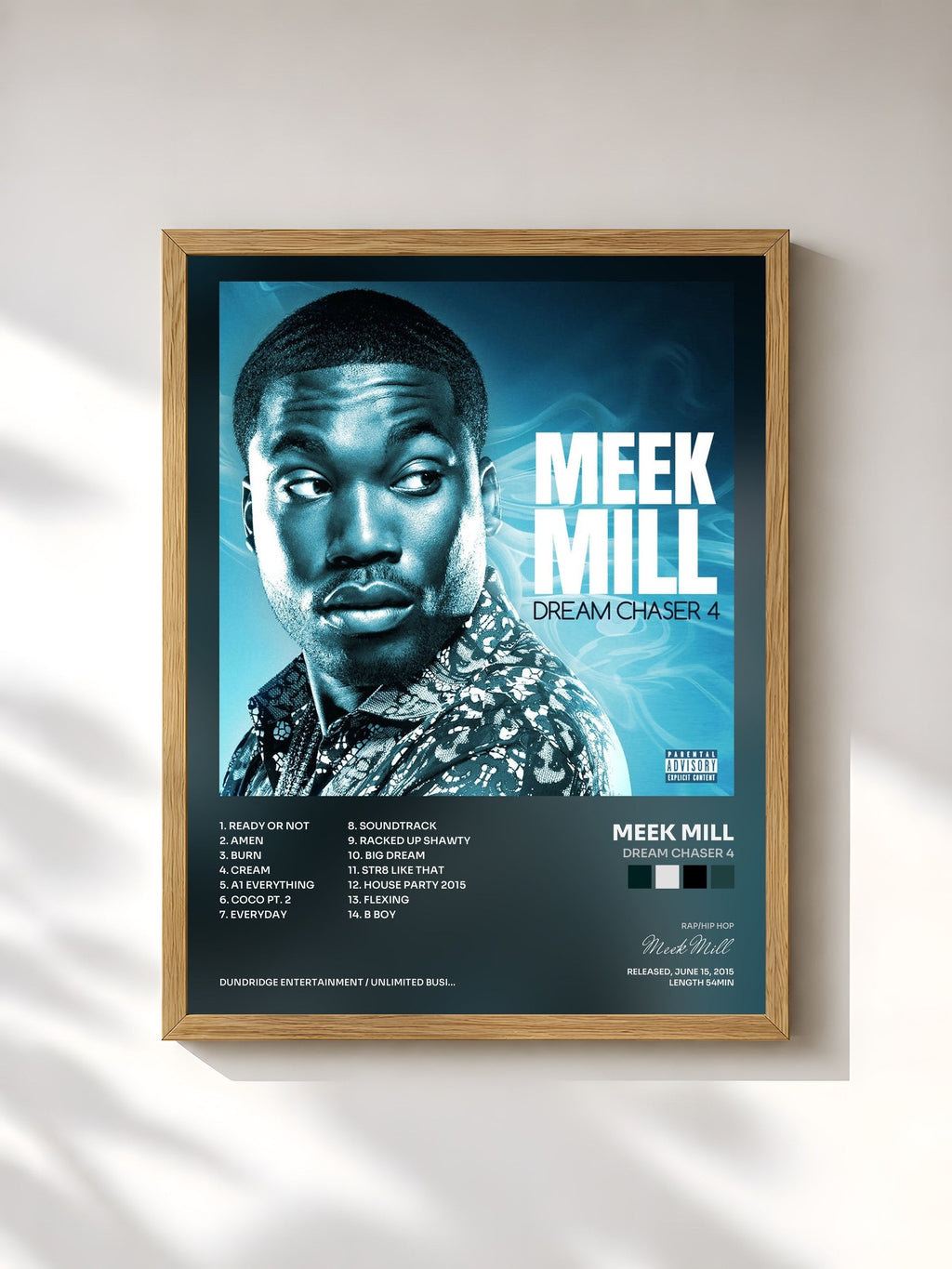 #bois Tableau de l'album Dream Chaser 4 de Meek Mill, cadre en bois brut, imprimé et encadré en France