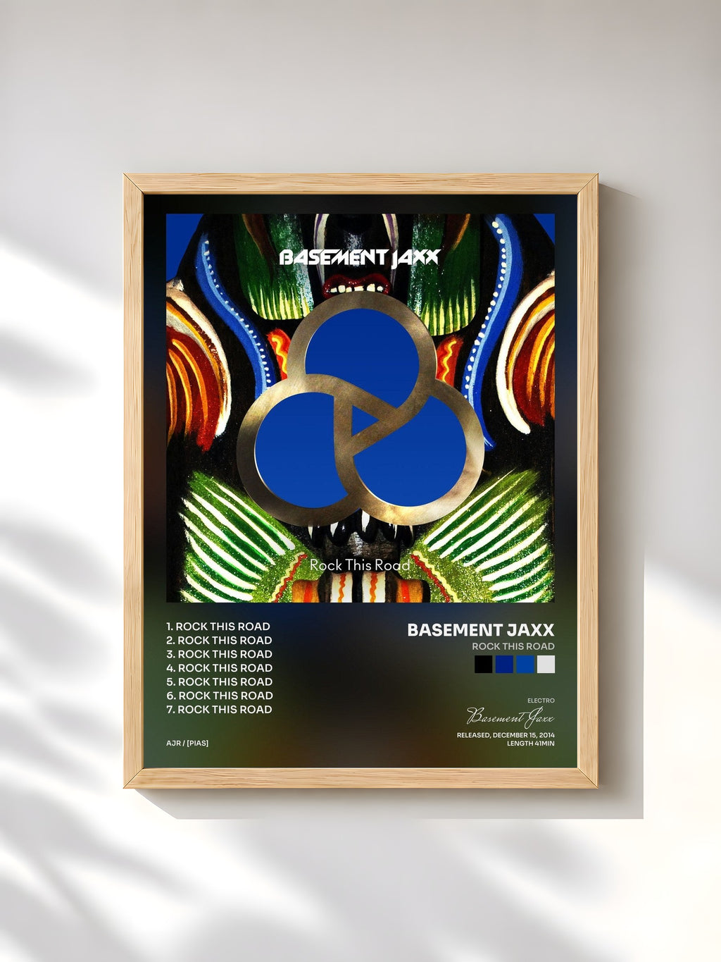 #bois Tableau de l'album Rock This Road de Basement Jaxx, cadre en bois brut, imprimé et encadré en France