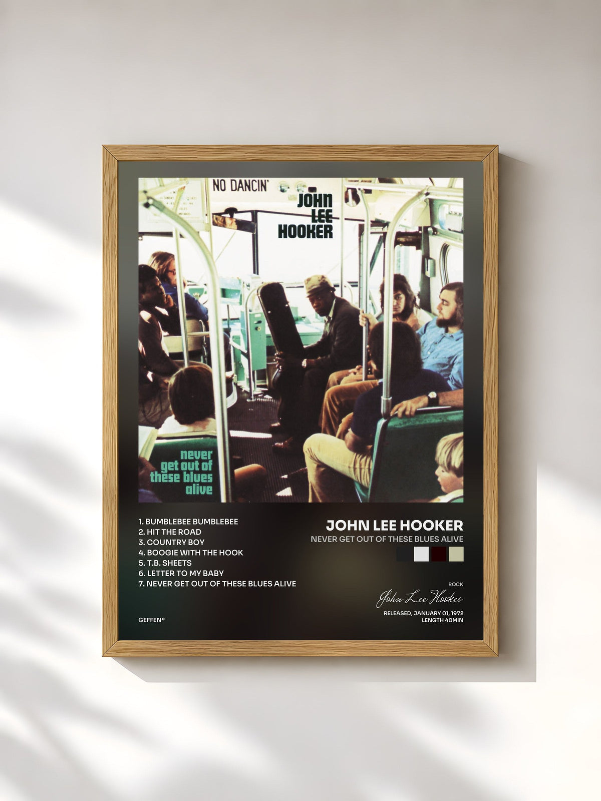#bois Tableau de l'album Never Get Out Of These Blues Alive de John Lee Hooker, cadre en bois brut, imprimé et encadré en France