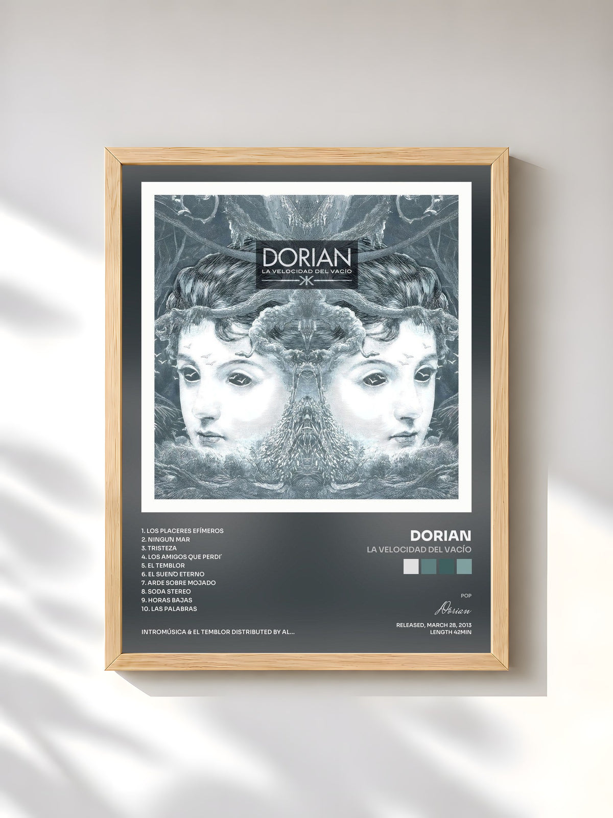 #bois Tableau de l'album La Velocidad Del Vacío de Dorian, cadre en bois brut, imprimé et encadré en France