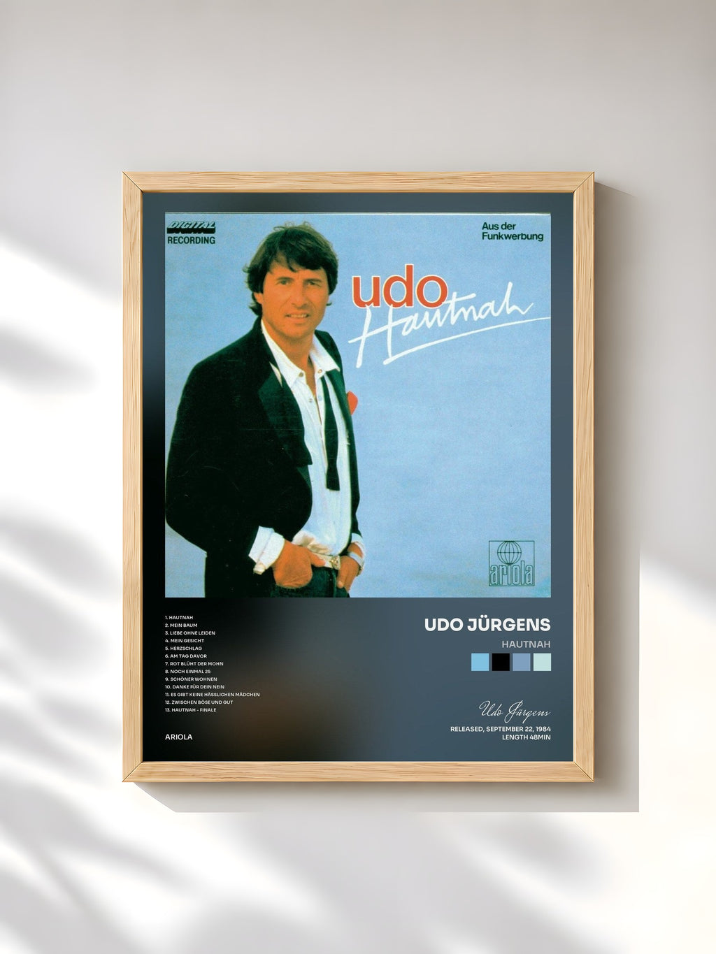 #bois Tableau de l'album Hautnah de Udo Jürgens, cadre en bois brut, imprimé et encadré en France