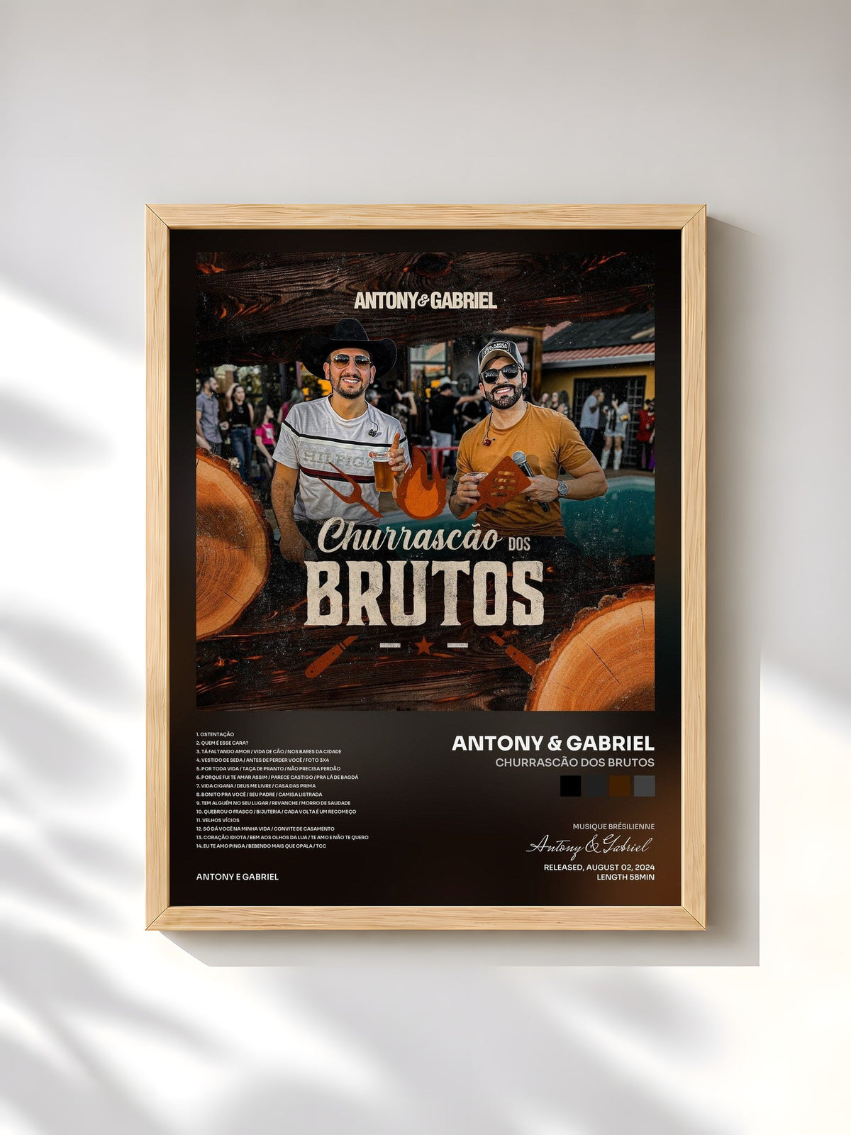 #bois Tableau de l'album Churrascão dos Brutos de Antony & Gabriel, cadre en bois brut, imprimé et encadré en France