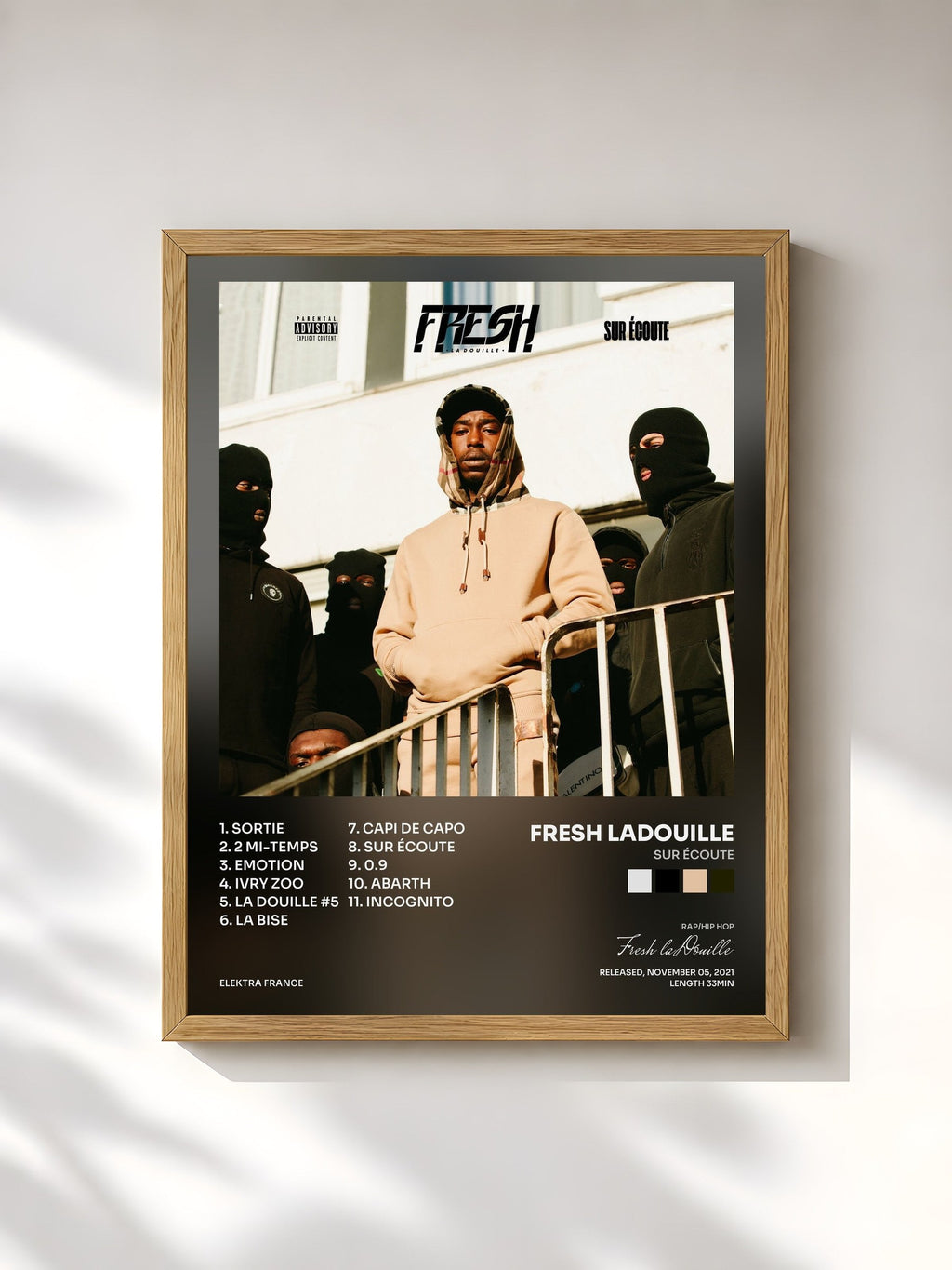 #bois Tableau de l'album Sur écoute de Fresh laDouille, cadre en bois brut, imprimé et encadré en France