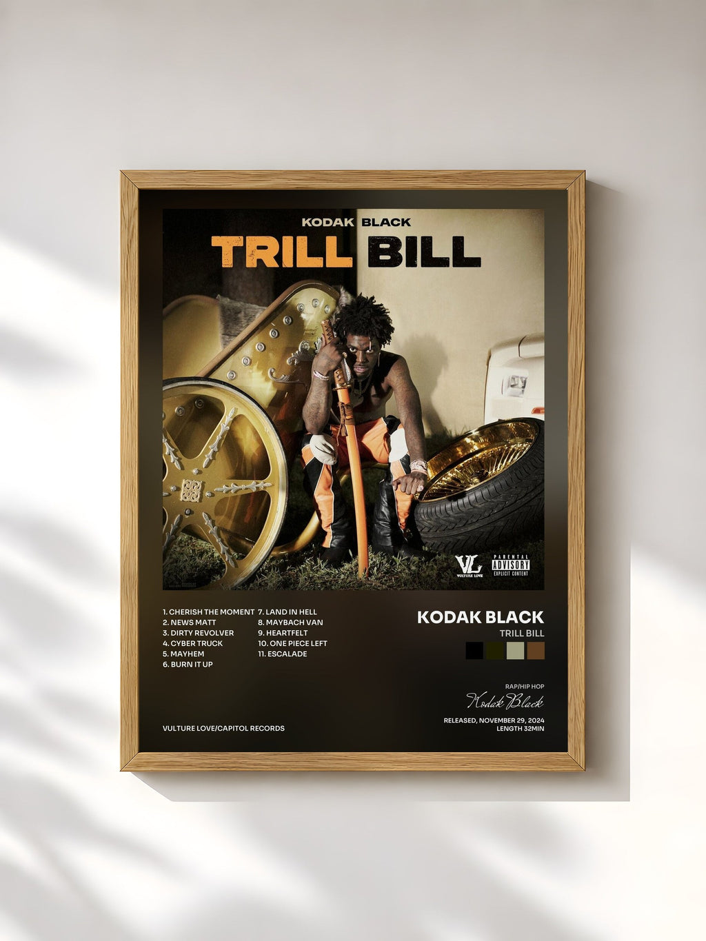 #bois Tableau de l'album Trill Bill de Kodak Black, cadre en bois brut, imprimé et encadré en France