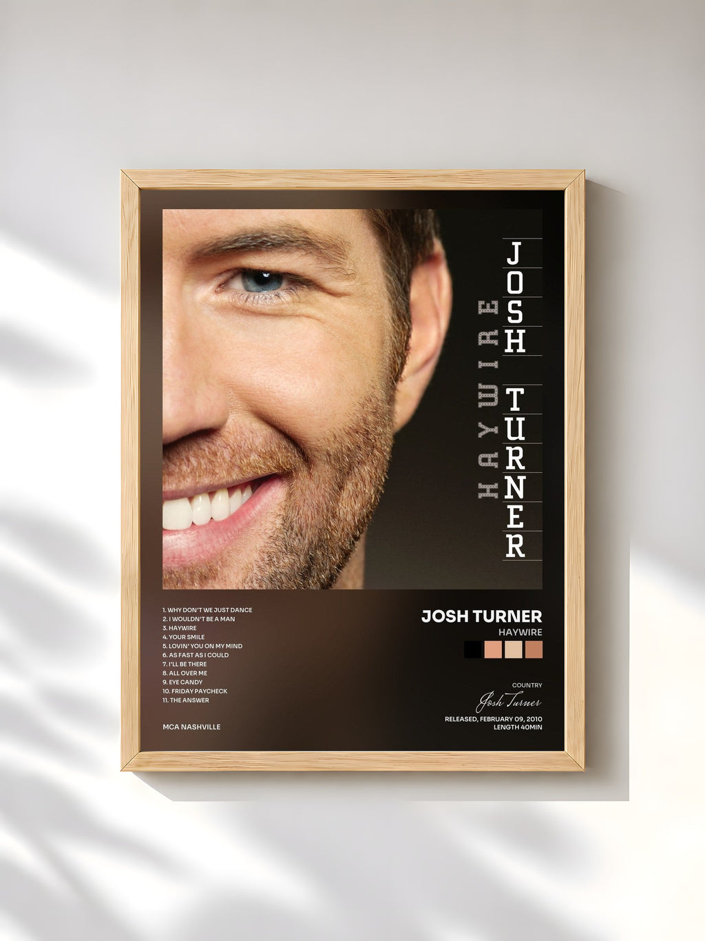 #bois Tableau de l'album Haywire de Josh Turner, cadre en bois brut, imprimé et encadré en France