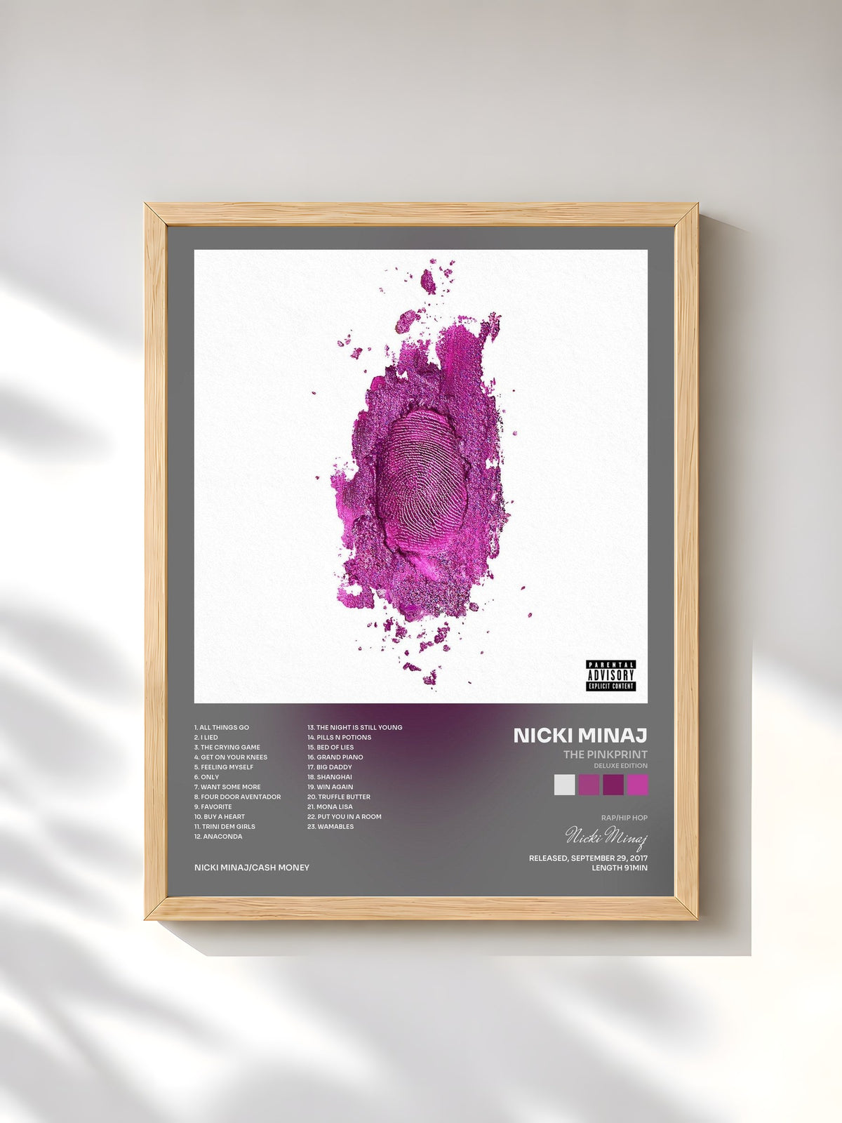 #bois Tableau de l'album The Pinkprint (Deluxe Edition) de Nicki Minaj, cadre en bois brut, imprimé et encadré en France