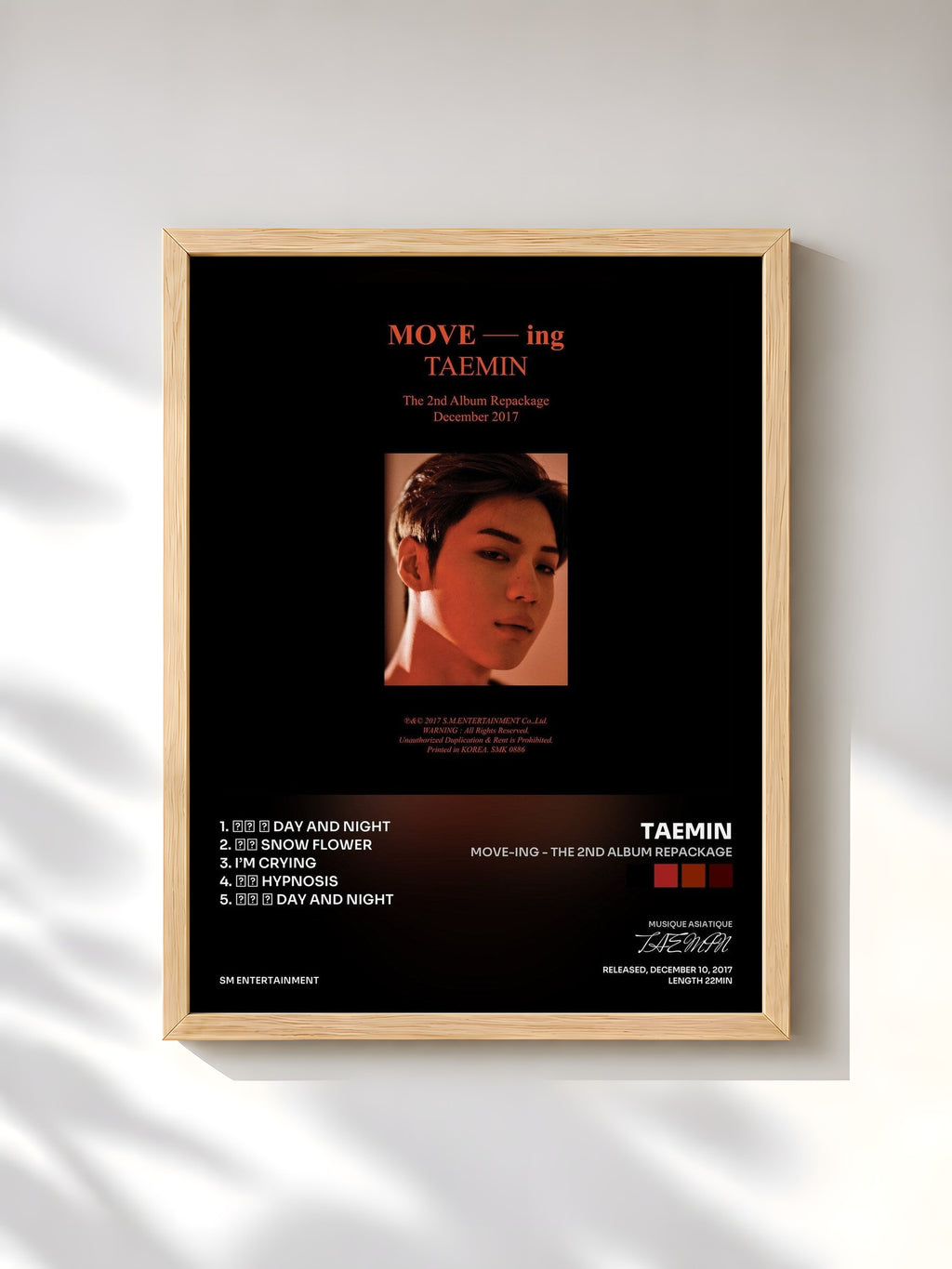 #bois Tableau de l'album MOVE-ing - The 2nd Album Repackage de TAEMIN, cadre en bois brut, imprimé et encadré en France